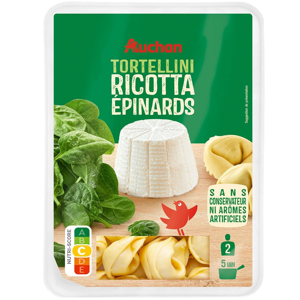 AUCHAN Tortellini ricotta épinards 2 parts 300g
