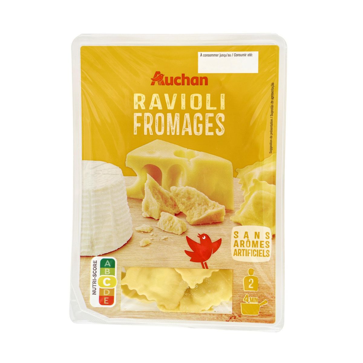 AUCHAN Ravioli aux fromages 2 parts 300g