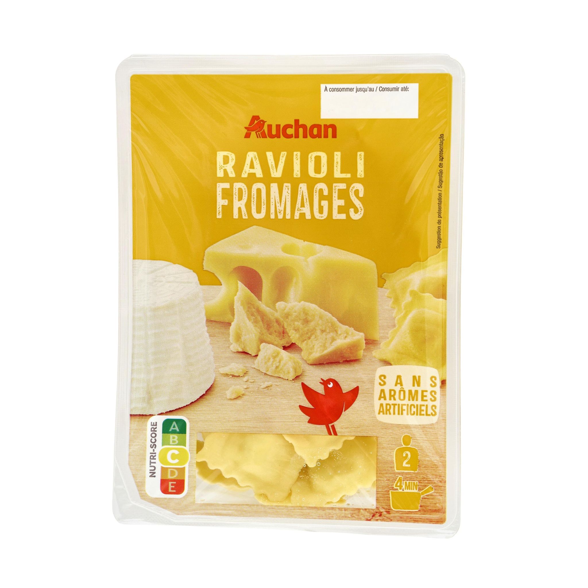 Voir la diapositive 2 : AUCHAN Ravioli aux fromages 2 parts 300g