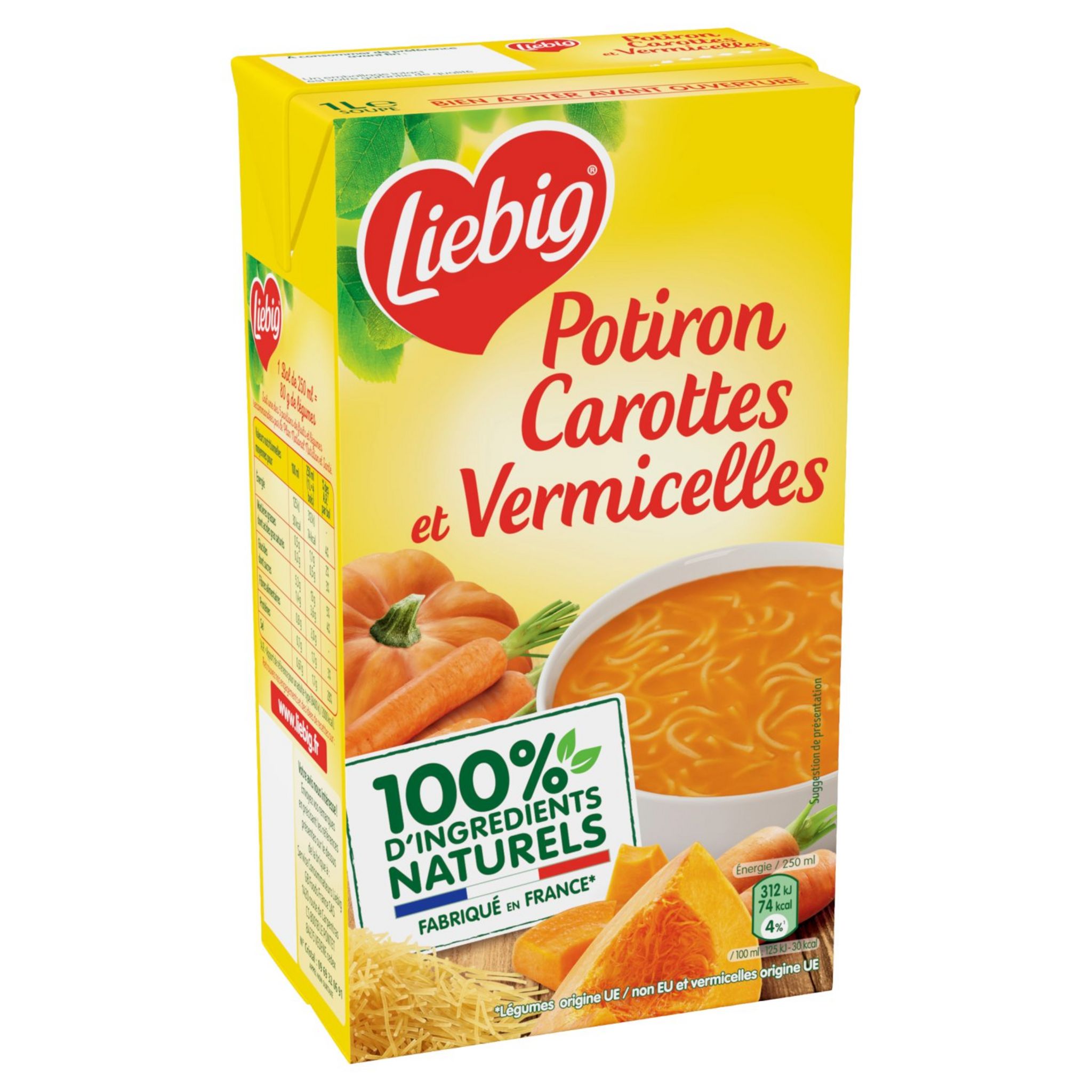 LIEBIG Pastasoup potiron carottes et vermicelles sans conservateur 4 personnes 1l