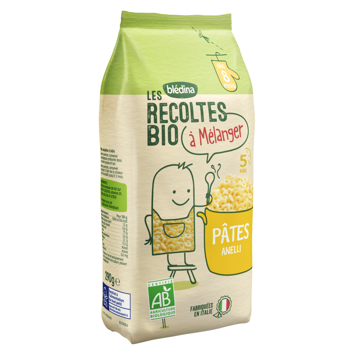 BLEDINA Minis pâtes anneli bio à mélanger dès 8 mois 290g