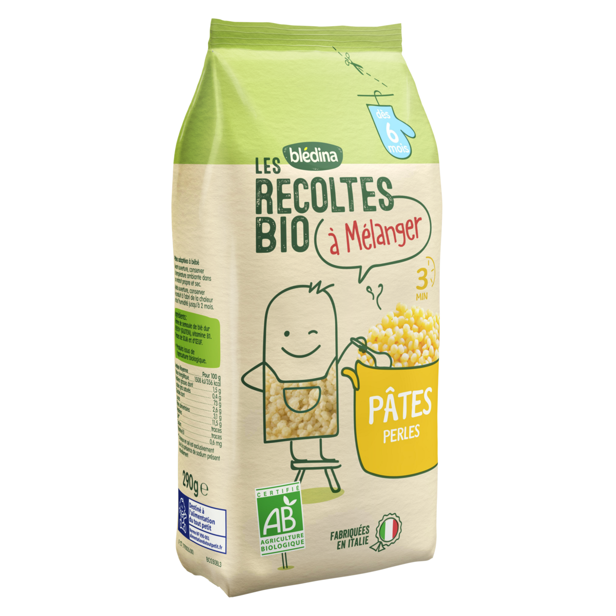 BLEDINA Minis pâtes perles bio à mélanger dès 8 mois 290g