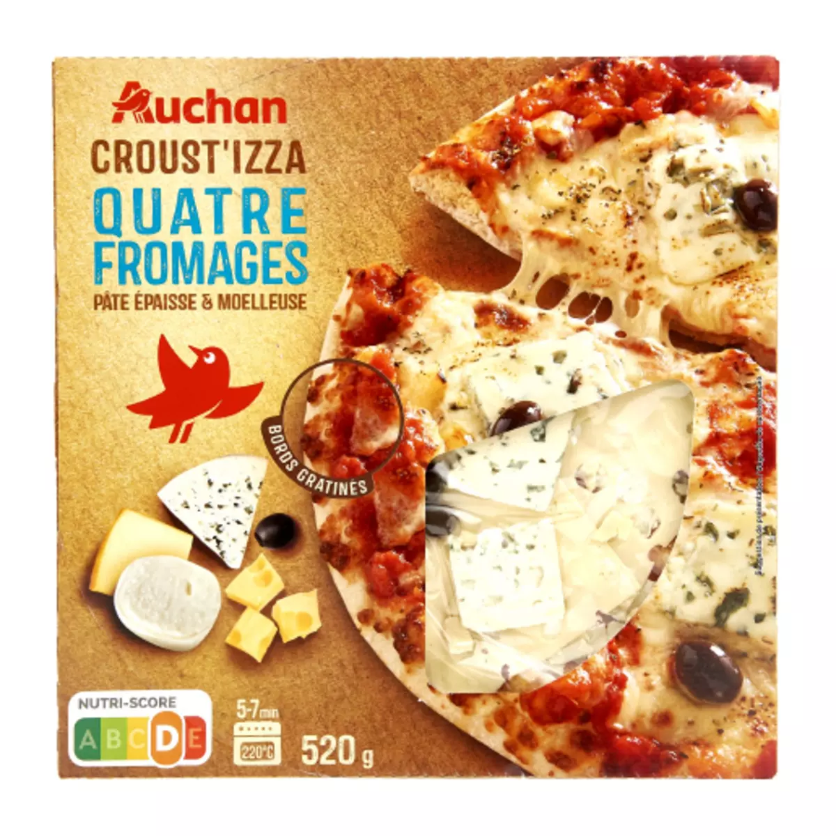 AUCHAN Croust izza 4 fromages 1 pièce 550g