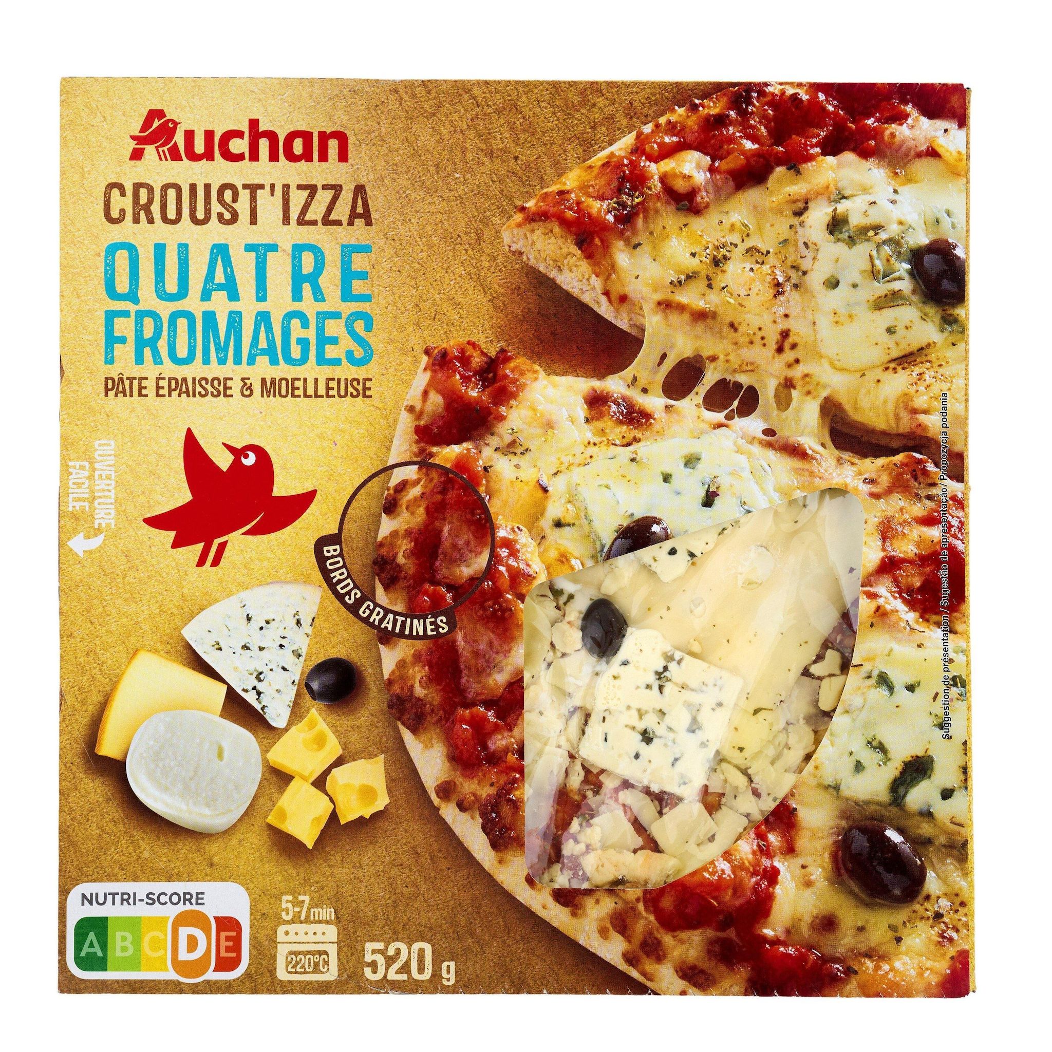 Voir la diapositive 2 : AUCHAN Crousti'zza pizza 4 fromages 1 pièce 550g