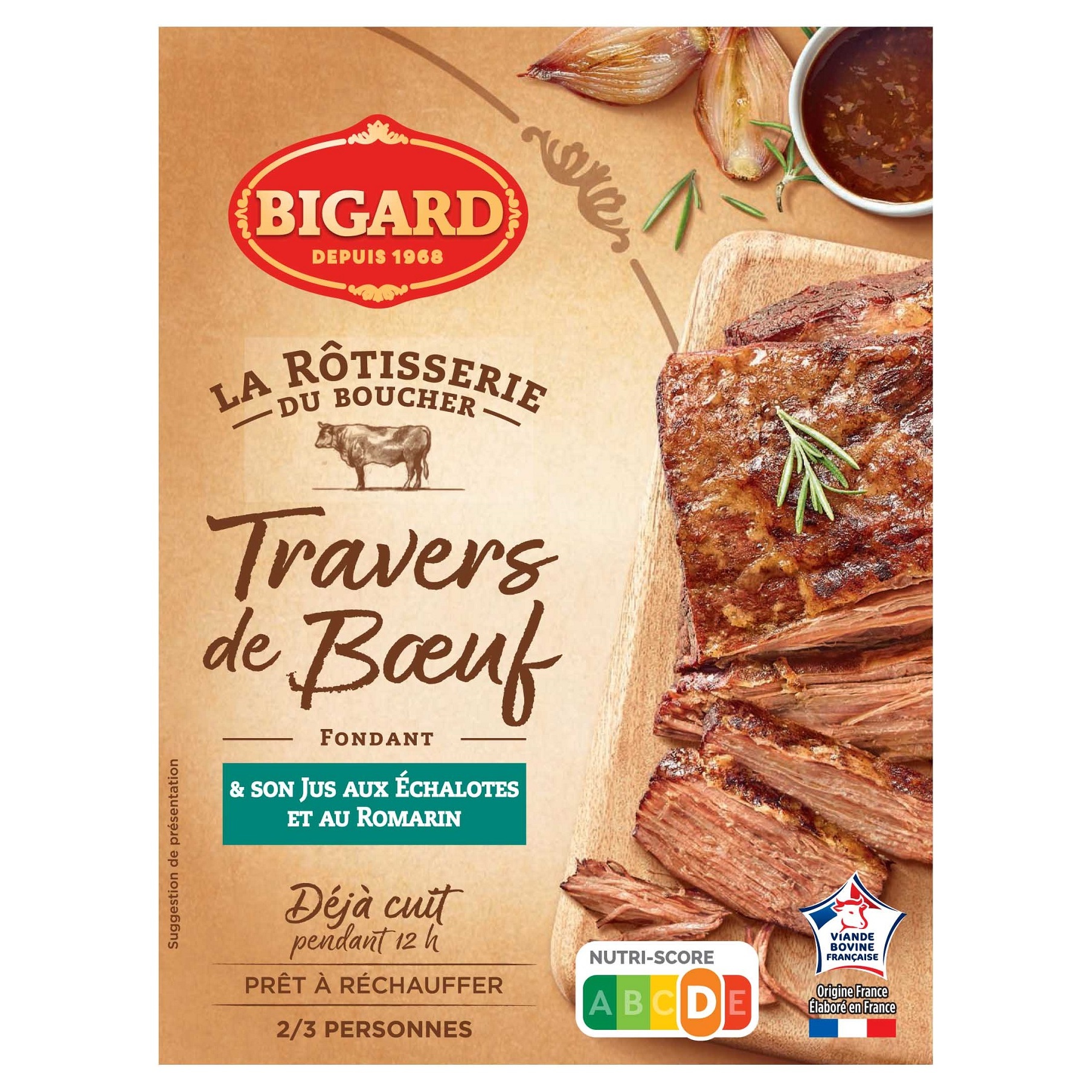 Voir la diapositive 2 : BIGARD Travers de bœuf fondant avec son jus aux échalotes et au romarin 2/3 parts 400g