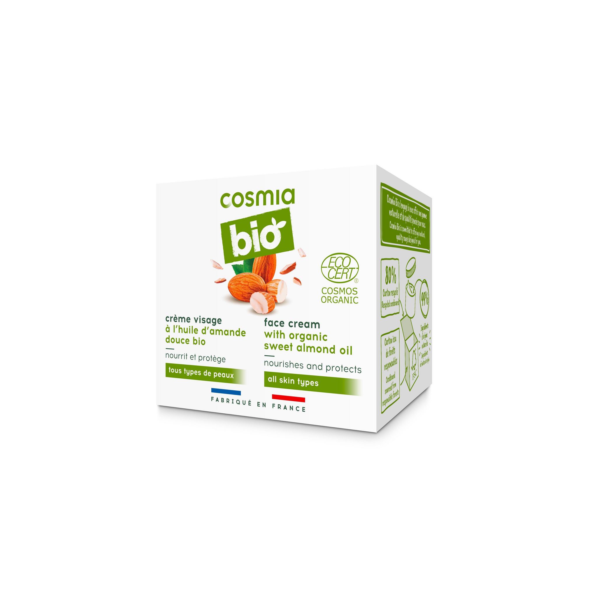 Voir la diapositive 2 : COSMIA BIO Crème visage hydratante amande douce bio tous types de peaux 50ml