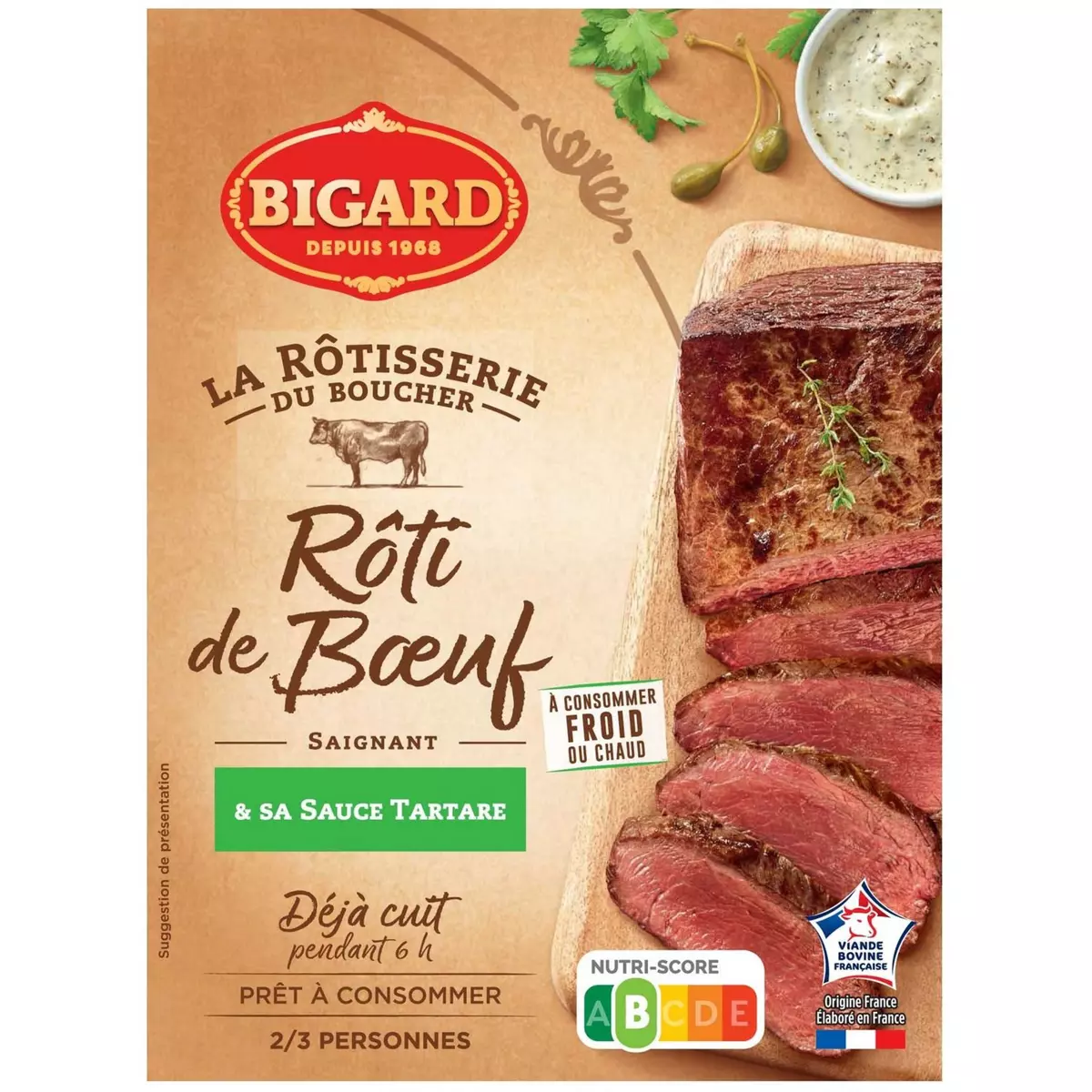 BIGARD Rôti de bœuf saignant déjà cuit et sa sauce tartare 2/3 parts 400g