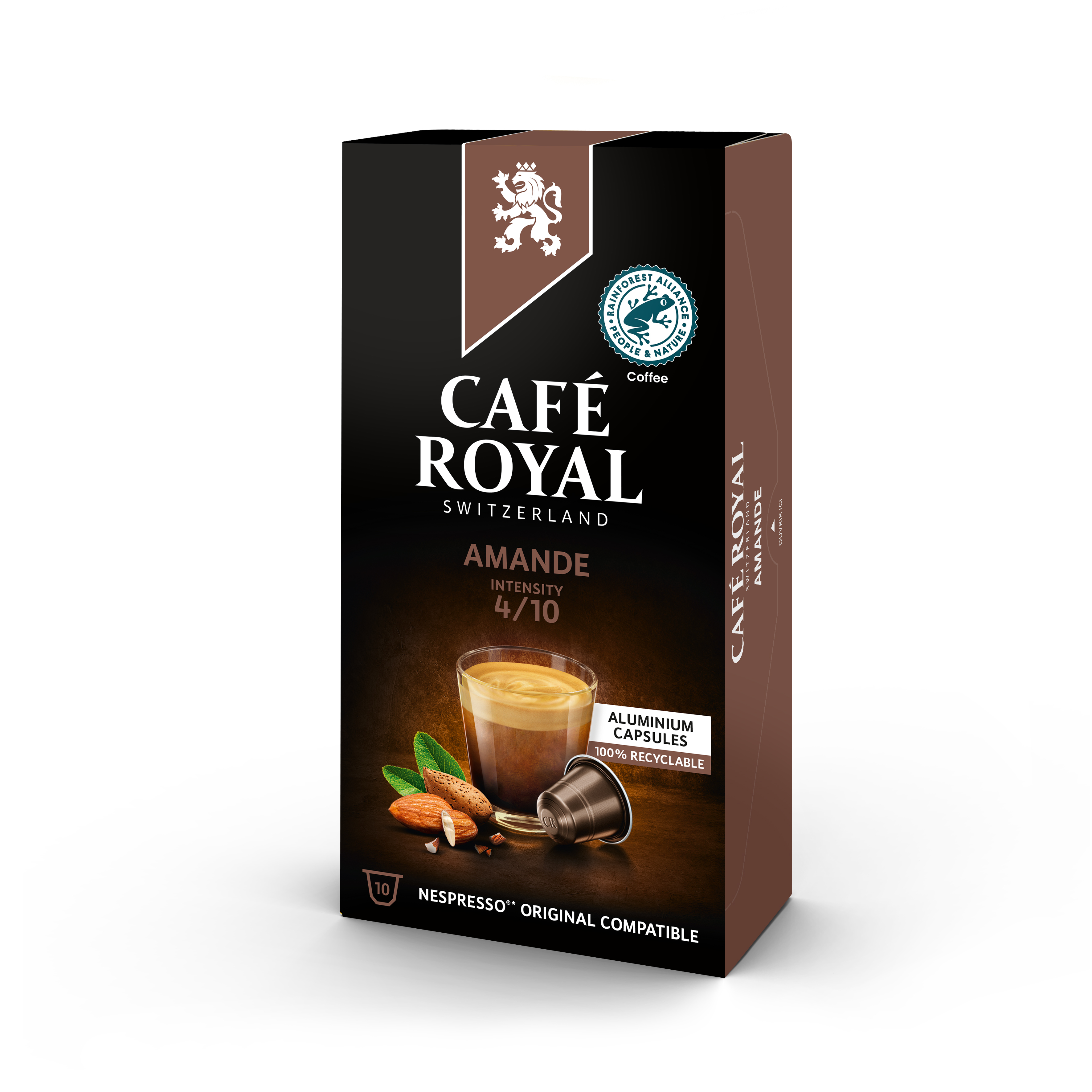 Voir la diapositive 2 : CAFE ROYAL Capsules de café à l'amande intensité 4 compatibles Nespresso 10 capsules 50g