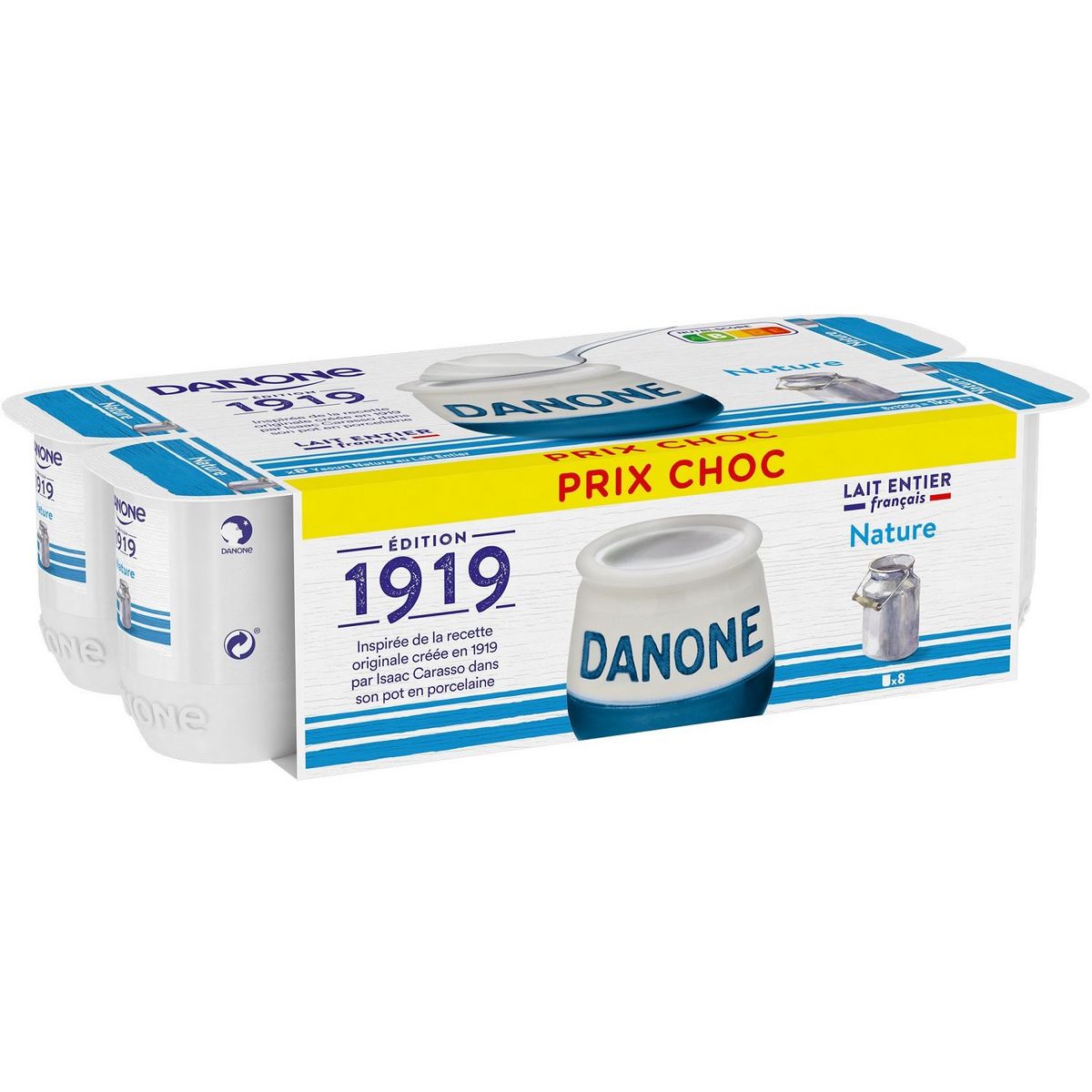 DANONE Yaourt au lait entier nature  édition 1919 8x125g