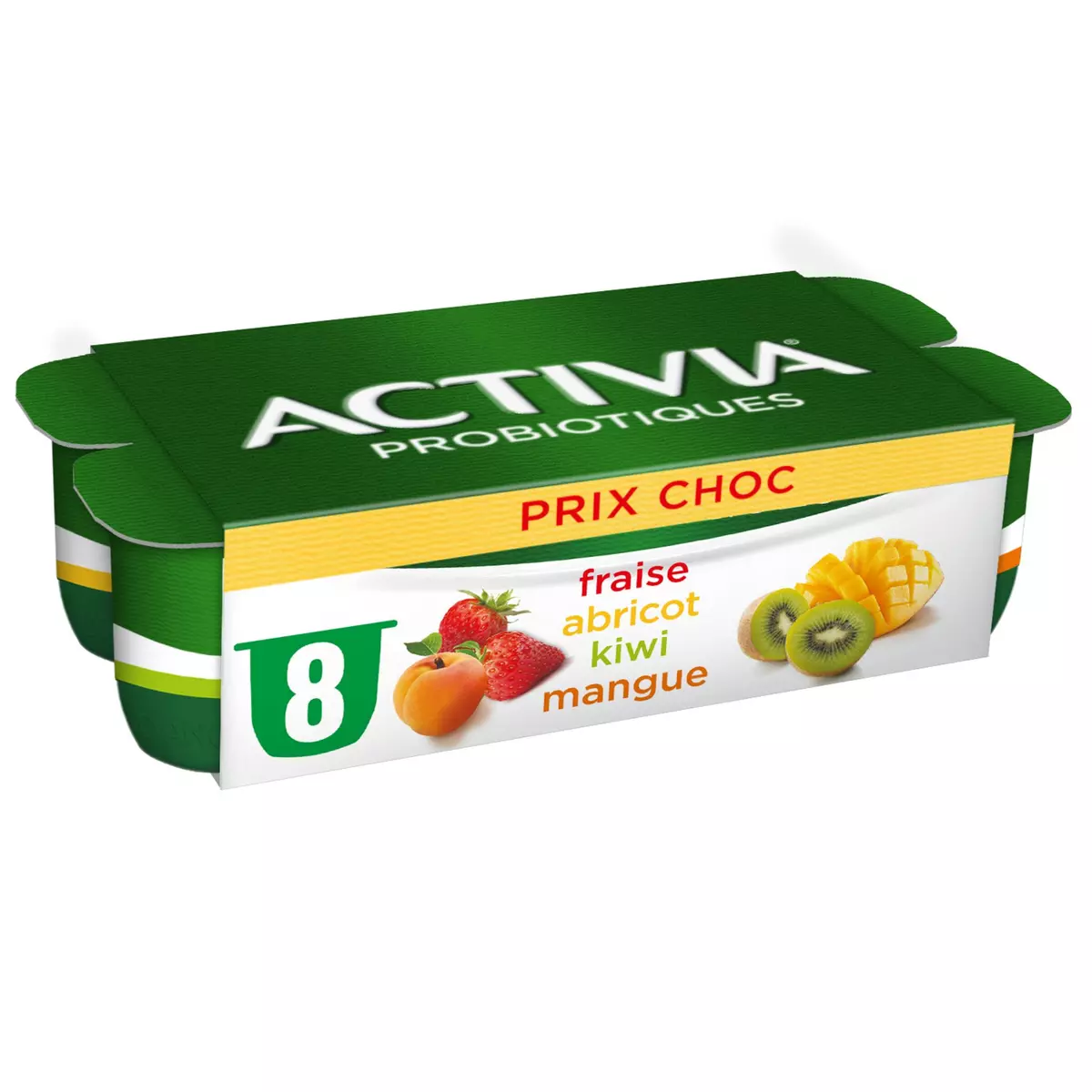 ACTIVIA Probiotiques - Yaourt au bifidus fraise abricot kiwi mangue 8x125g