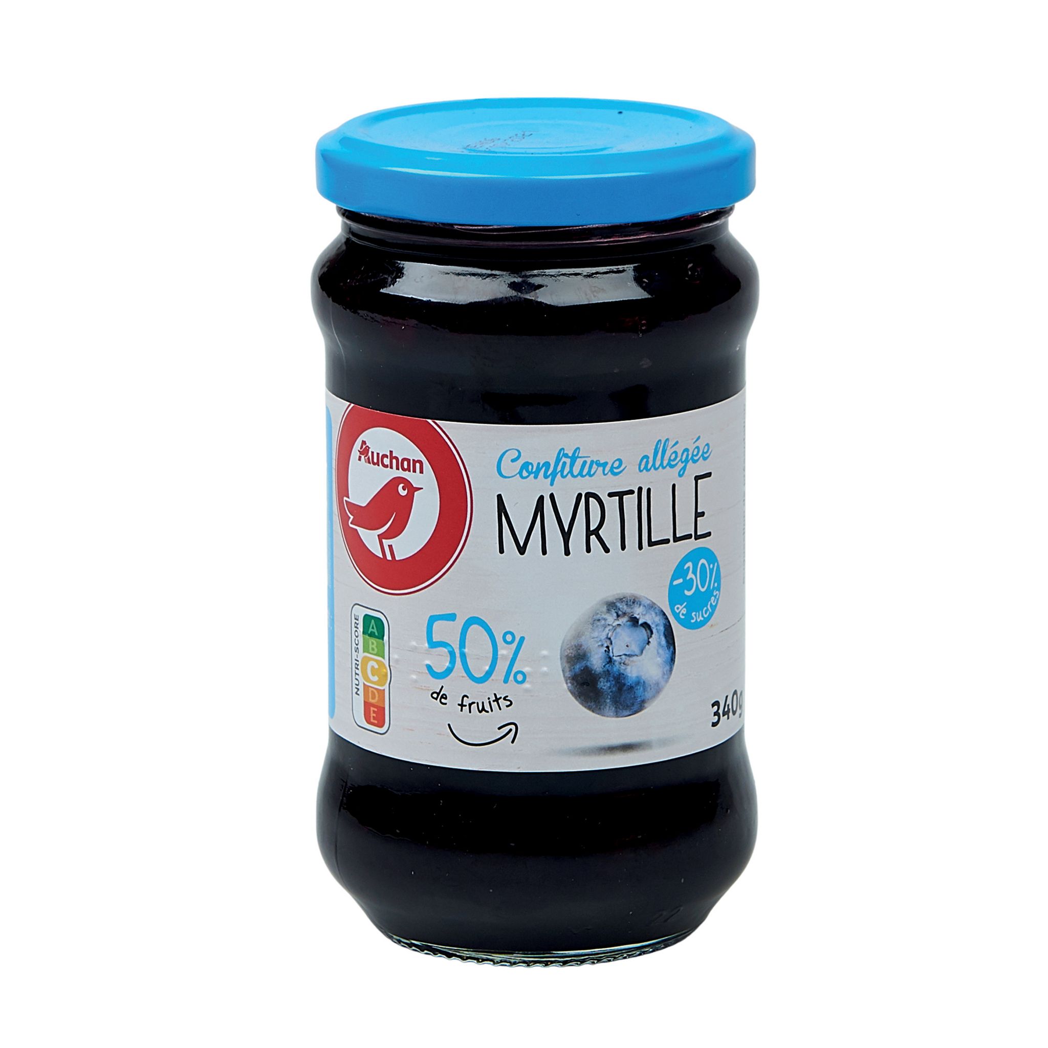 AUCHAN Confiture de myrtilles allégée en sucres 340g