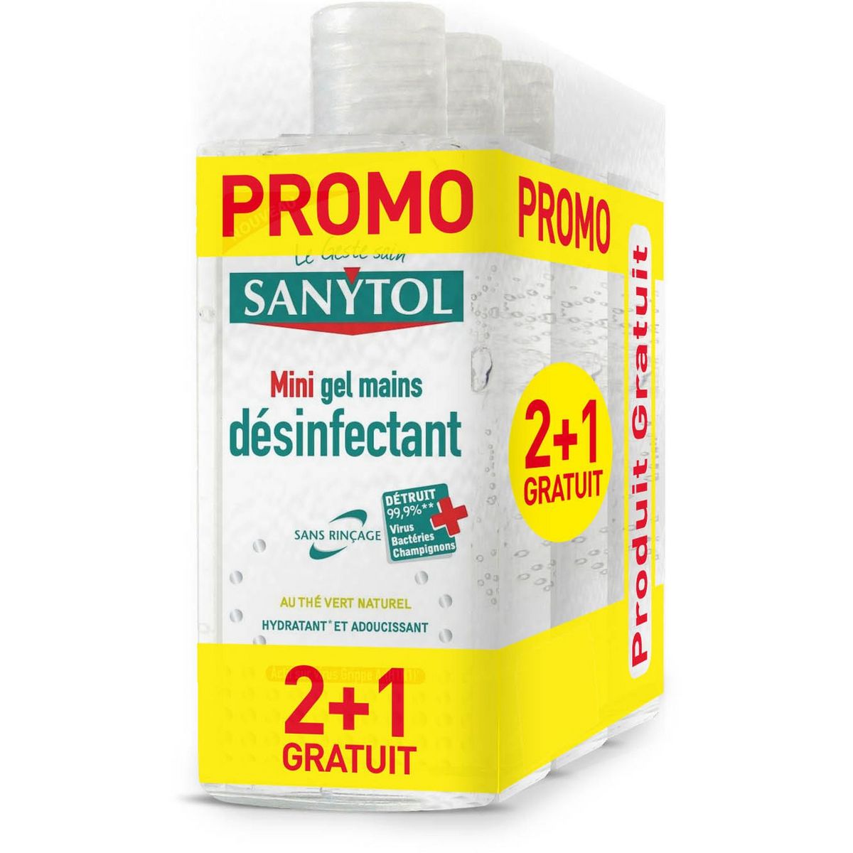 SANYTOL Gel désinfectant pour les mains au thé vert 2x75ml + 75ml offert