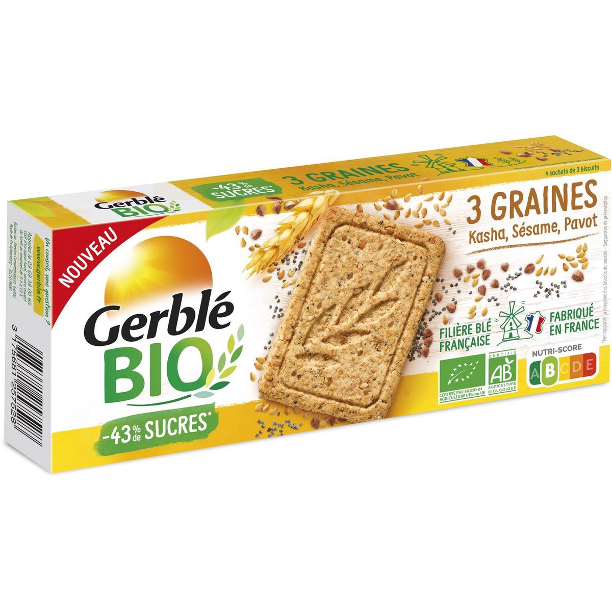 GERBLE BIO Biscuits sablés aux 3 graines sésame kasha et pavot 130g