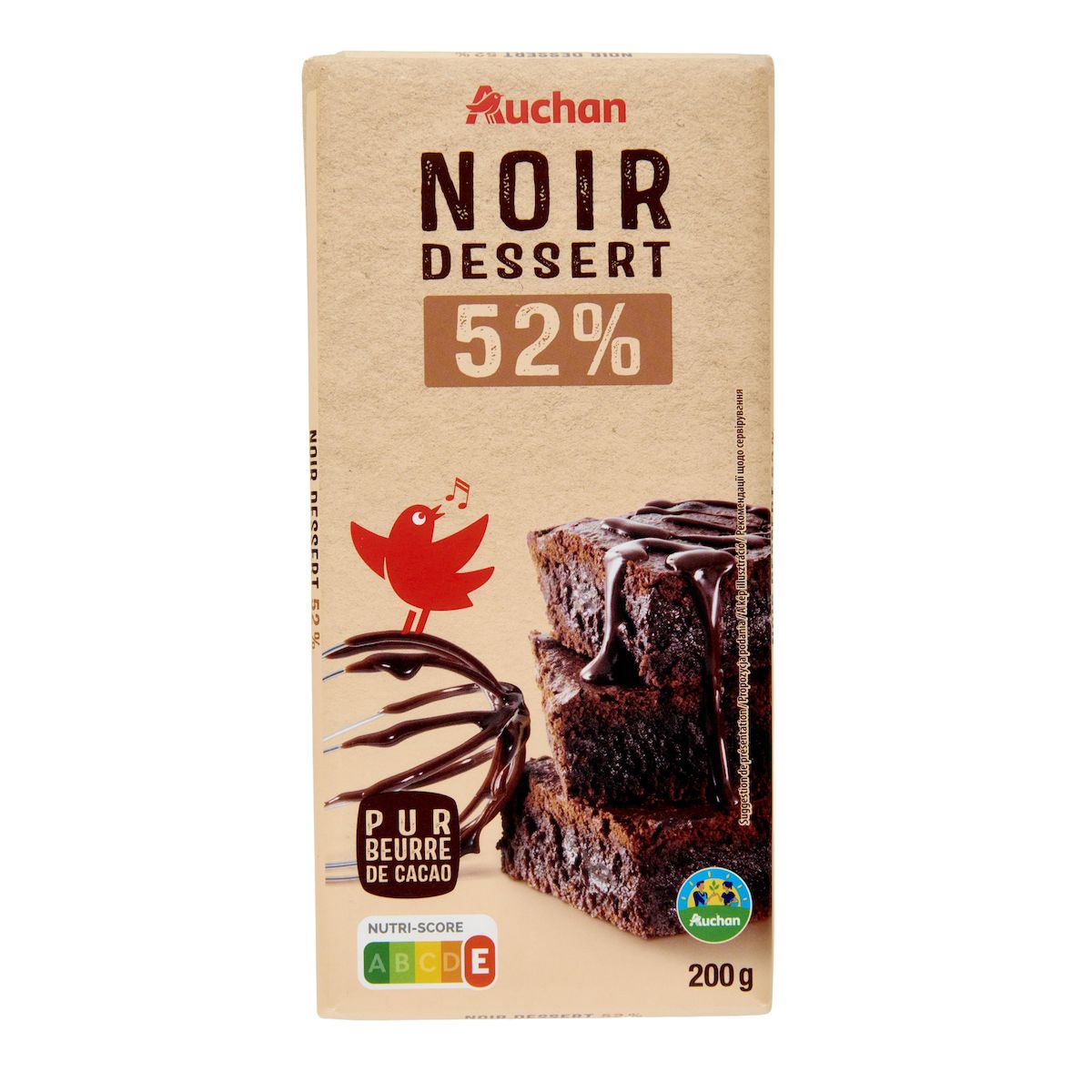 AUCHAN CULTIVONS LE BON Tablette de chocolat noir pâtissier 52% cacao 1 pièce 200g