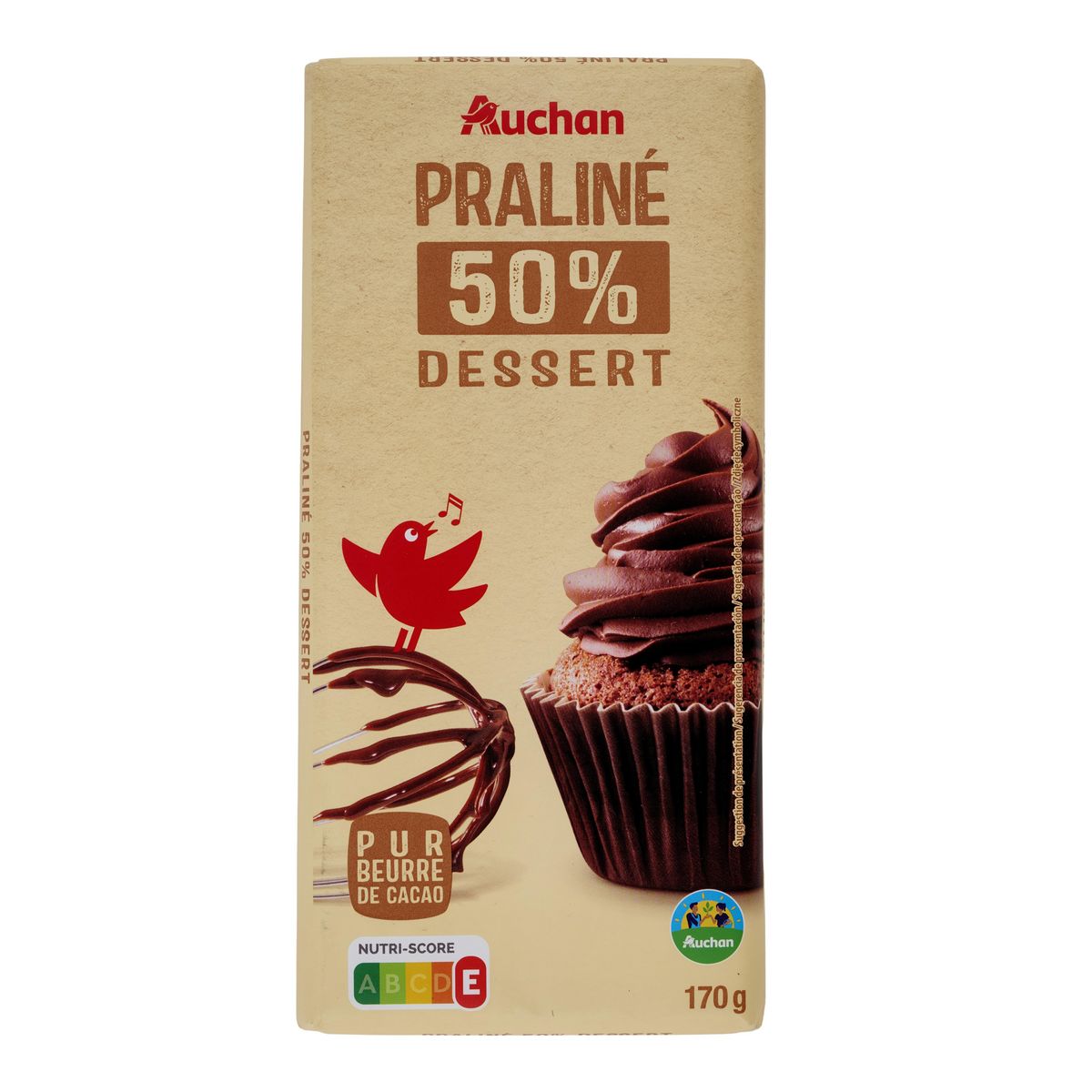 AUCHAN CULTIVONS LE BON Tablette de chocolat pâtissier praliné dessert 1 pièce 170g