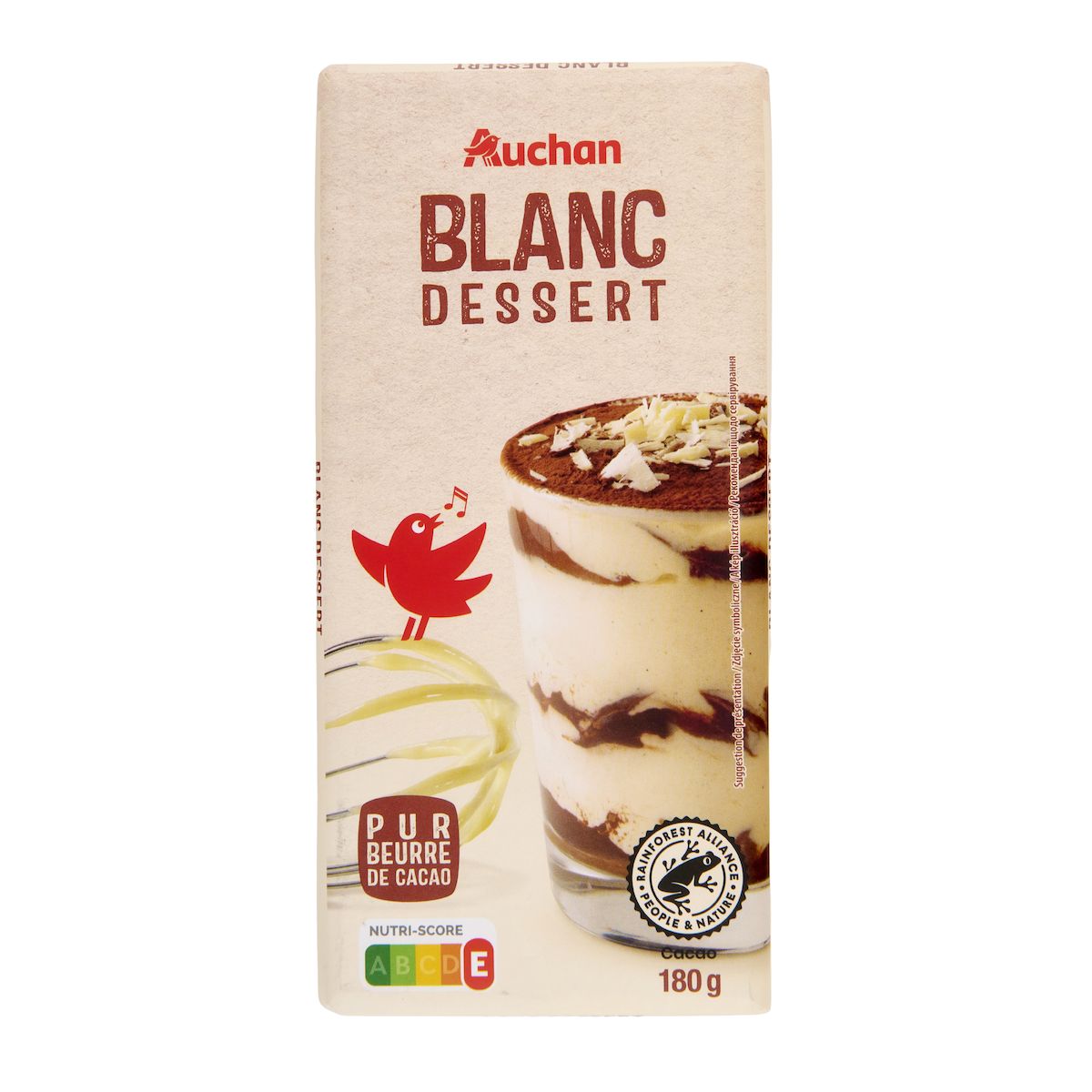 AUCHAN Tablette de chocolat dessert blanc 1 pièce 180g