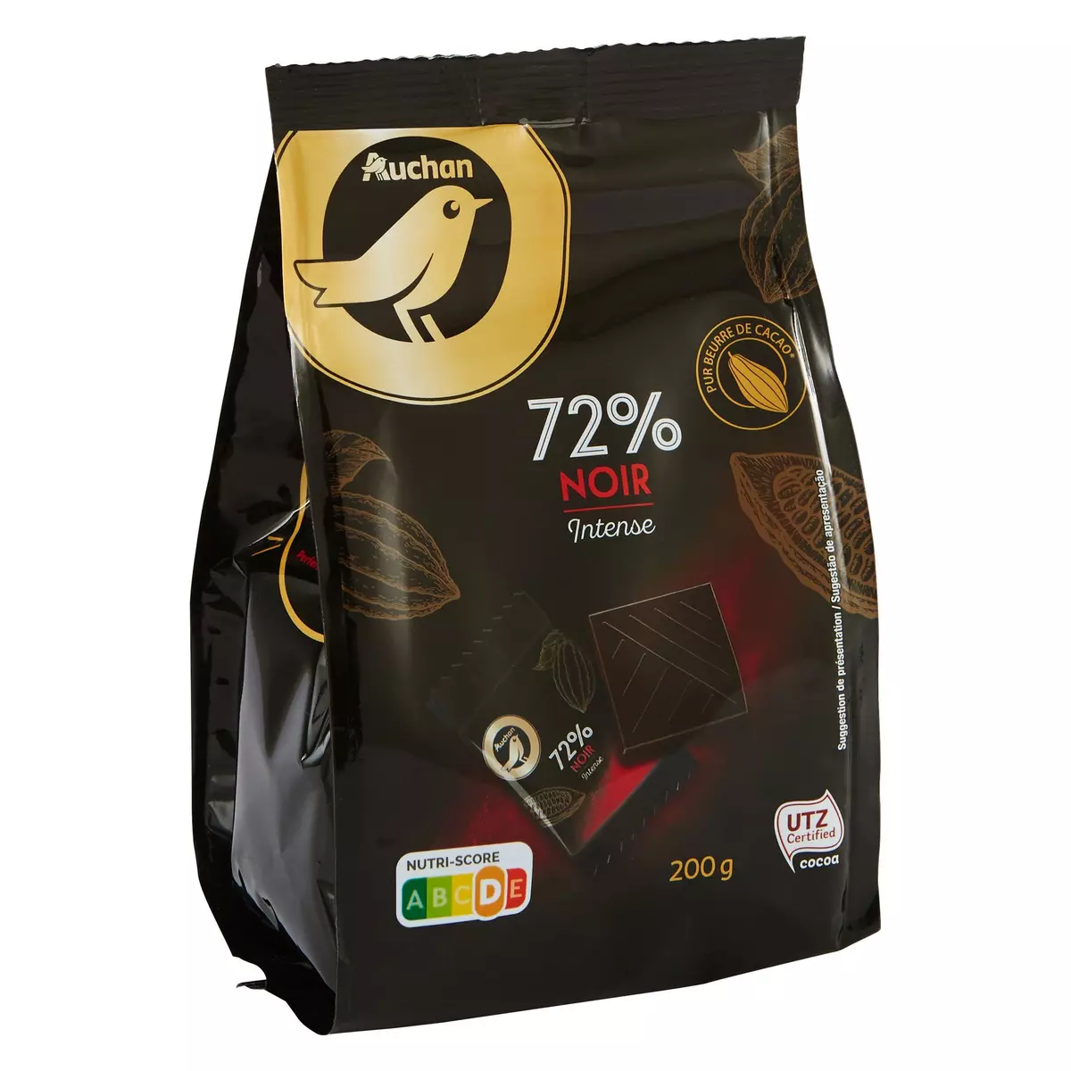 AUCHAN GOURMET Mini tablettes de chocolat noir intense 72% 200g