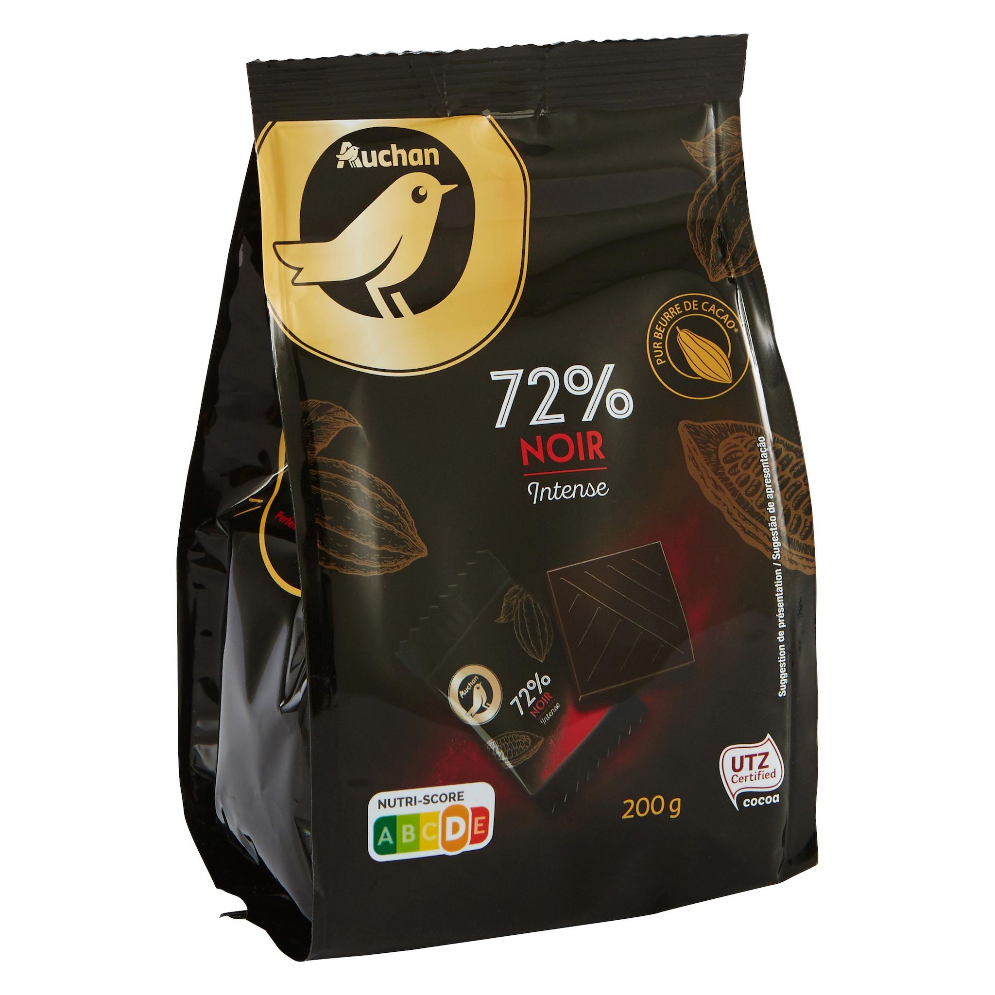 Voir la diapositive 2 : AUCHAN GOURMET Mini tablettes de chocolat noir intense 72% cacao 200g