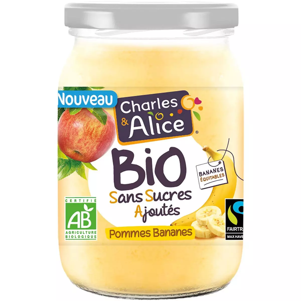 CHARLES & ALICE compote pomme banane sans sucres ajoutés Bio 650g