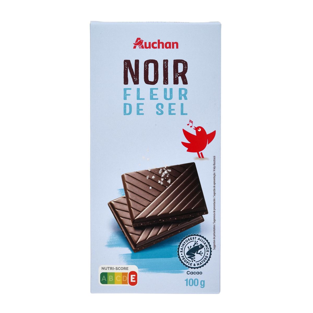 AUCHAN GOURMET Tablette de chocolat noir dégustation à la fleur de sel 47% cacao 1 pièce 100g