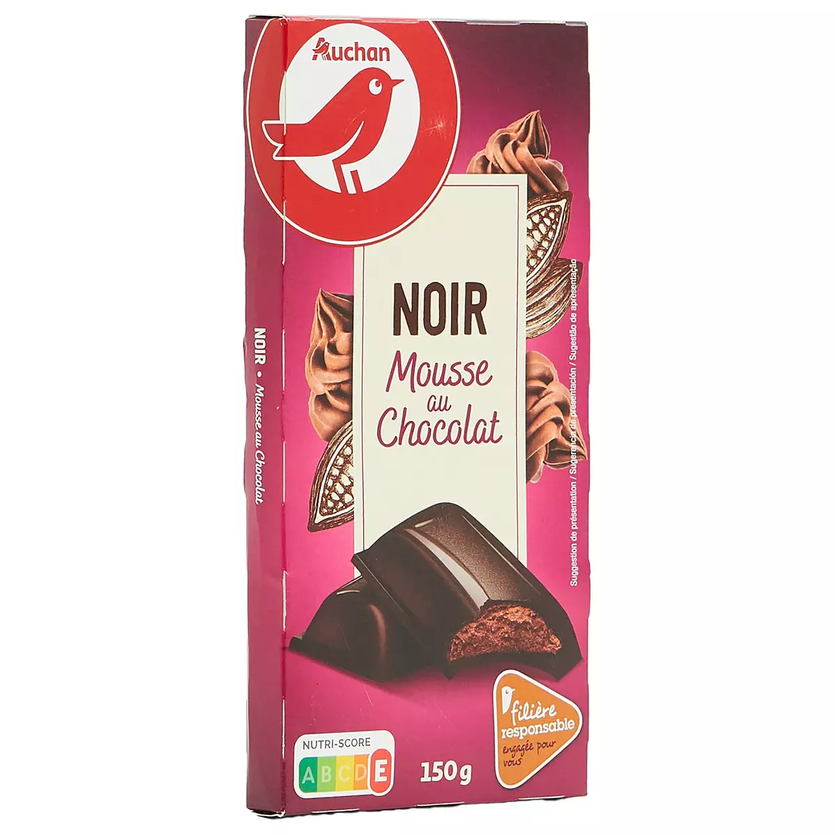 AUCHAN CULTIVONS LE BON Tablette chocolat noir mousse au chocolat  1 pièce 150g