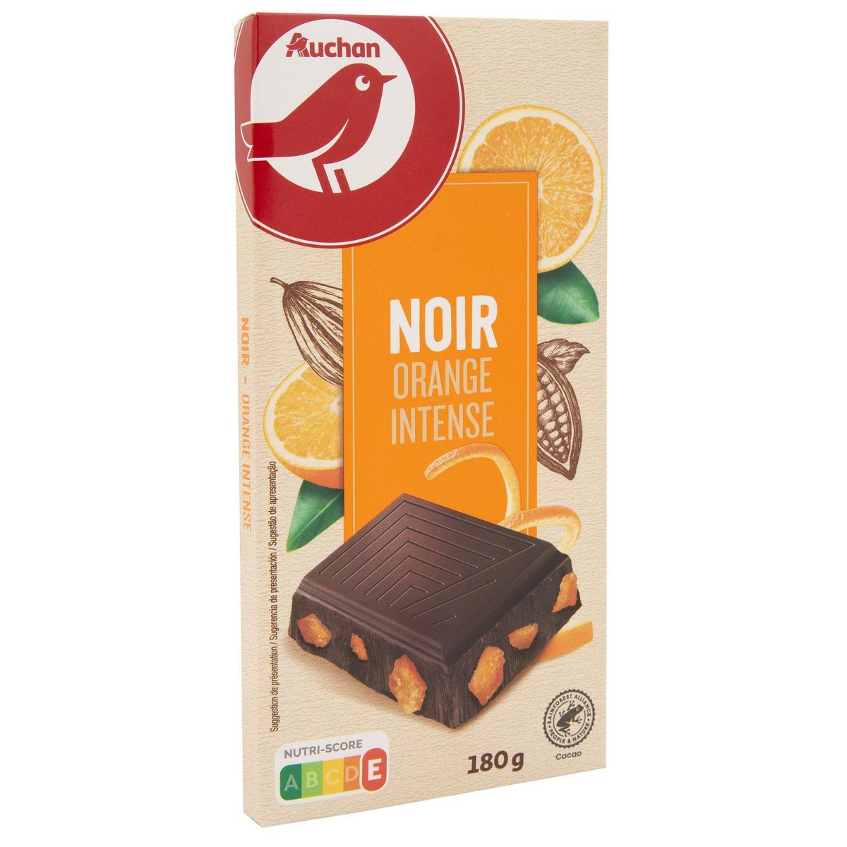 AUCHAN Tablette de chocolat noir orange intense 1 pièce 180g