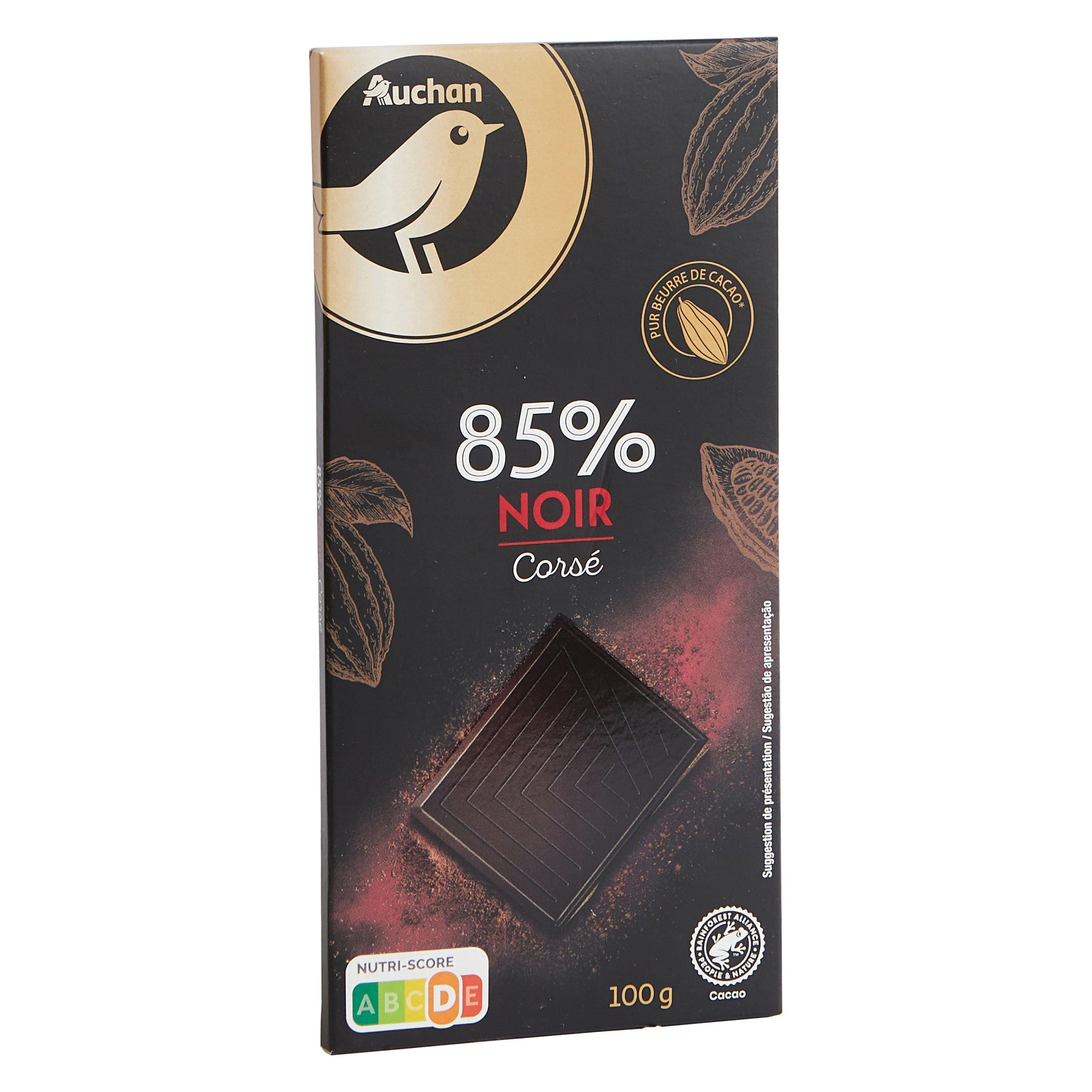 Voir la diapositive 3 : AUCHAN GOURMET Tablette de chocolat noir corsé 85% cacao 1 pièce 100g