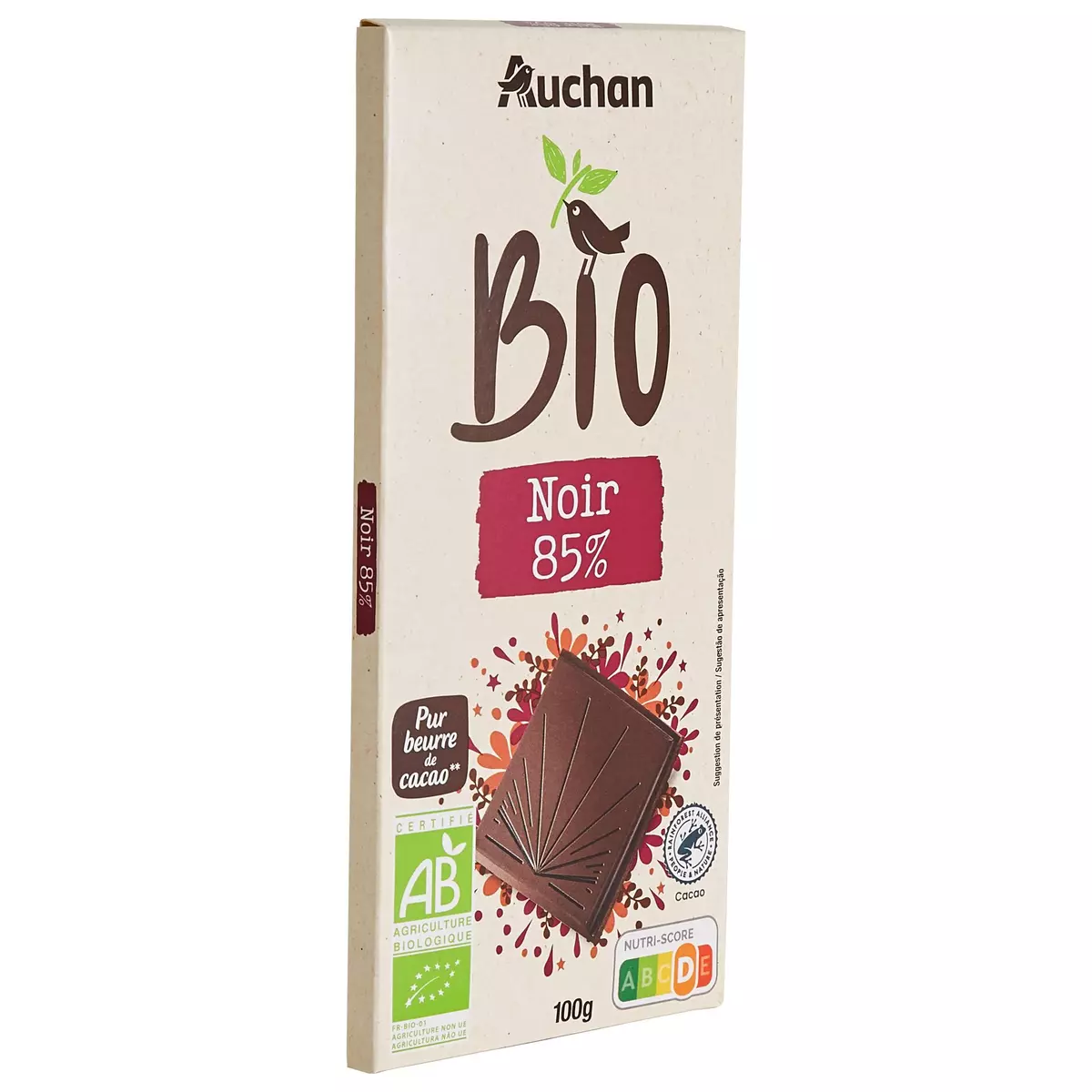 AUCHAN BIO Tablette de chocolat noir 85% 1 pièce 100g
