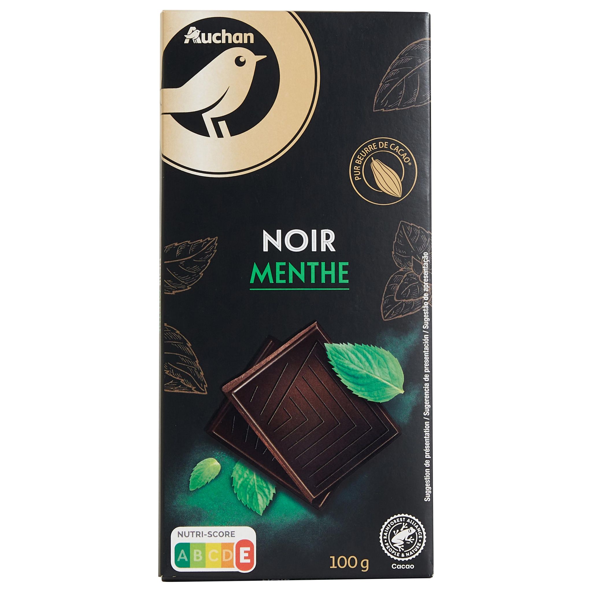 AUCHAN GOURMET Tablette de chocolat noir menthe 1 pièce 100g