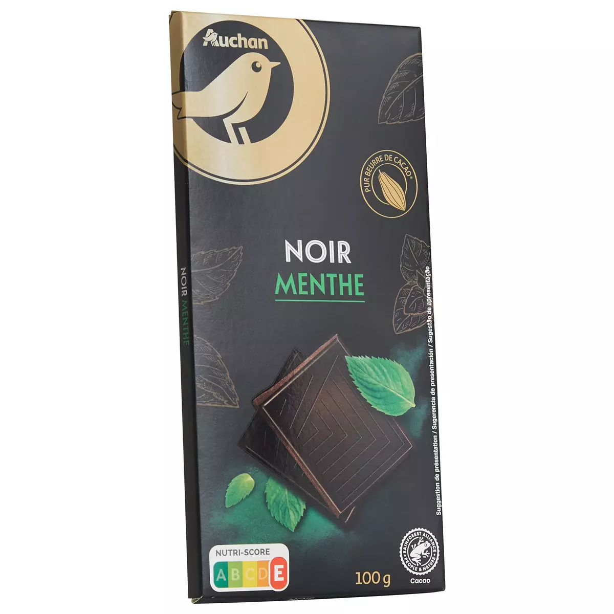 AUCHAN GOURMET Tablette de chocolat noir menthe 1 pièce 100g