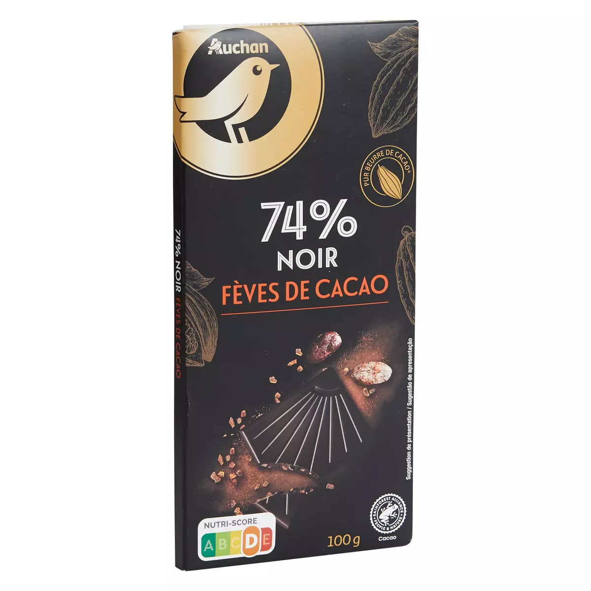 AUCHAN GOURMET Tablette de chocolat noir 74% 1 pièce 100g