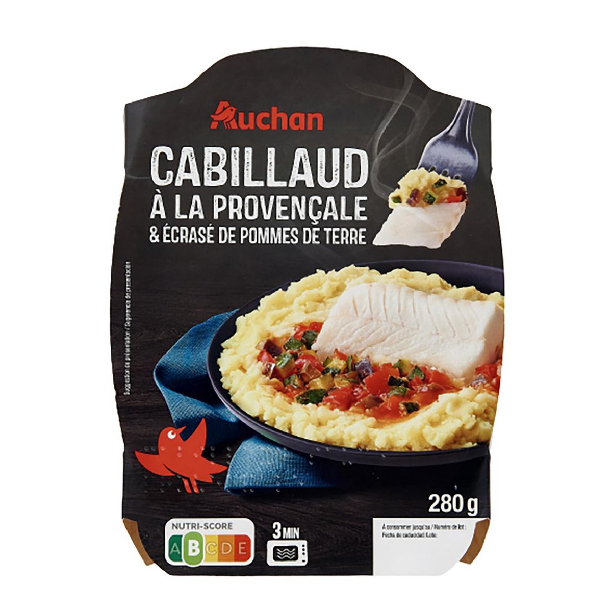 AUCHAN Dos de cabillaud provençale et écrasé de pommes de terre 1 part 280g