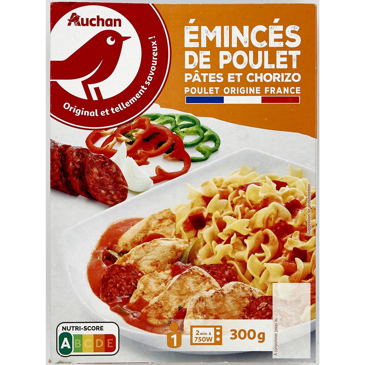 AUCHAN Poulet chorizo et pâtes 300g