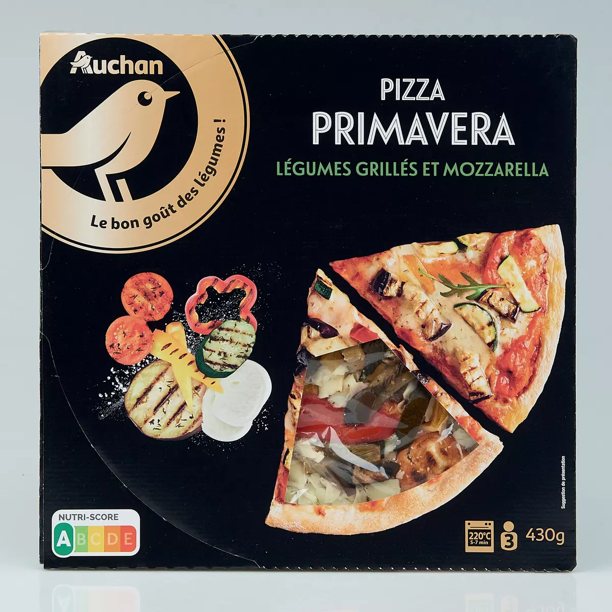 AUCHAN GOURMET Pizza primavera aux légumes grillés et mozzarella 3 parts 430g