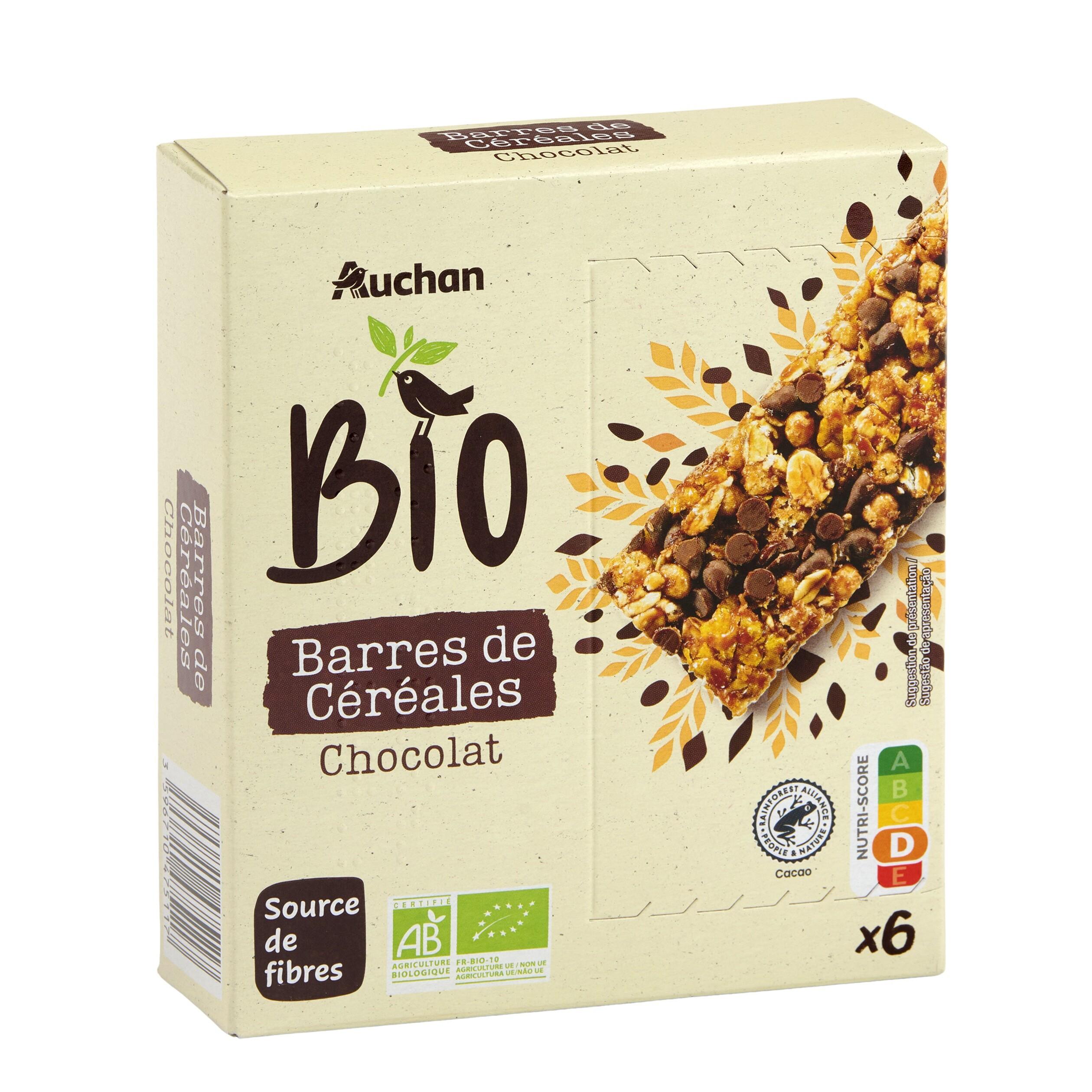 Voir la diapositive 2 : AUCHAN BIO Barres de céréales au chocolat 6 barres 138g