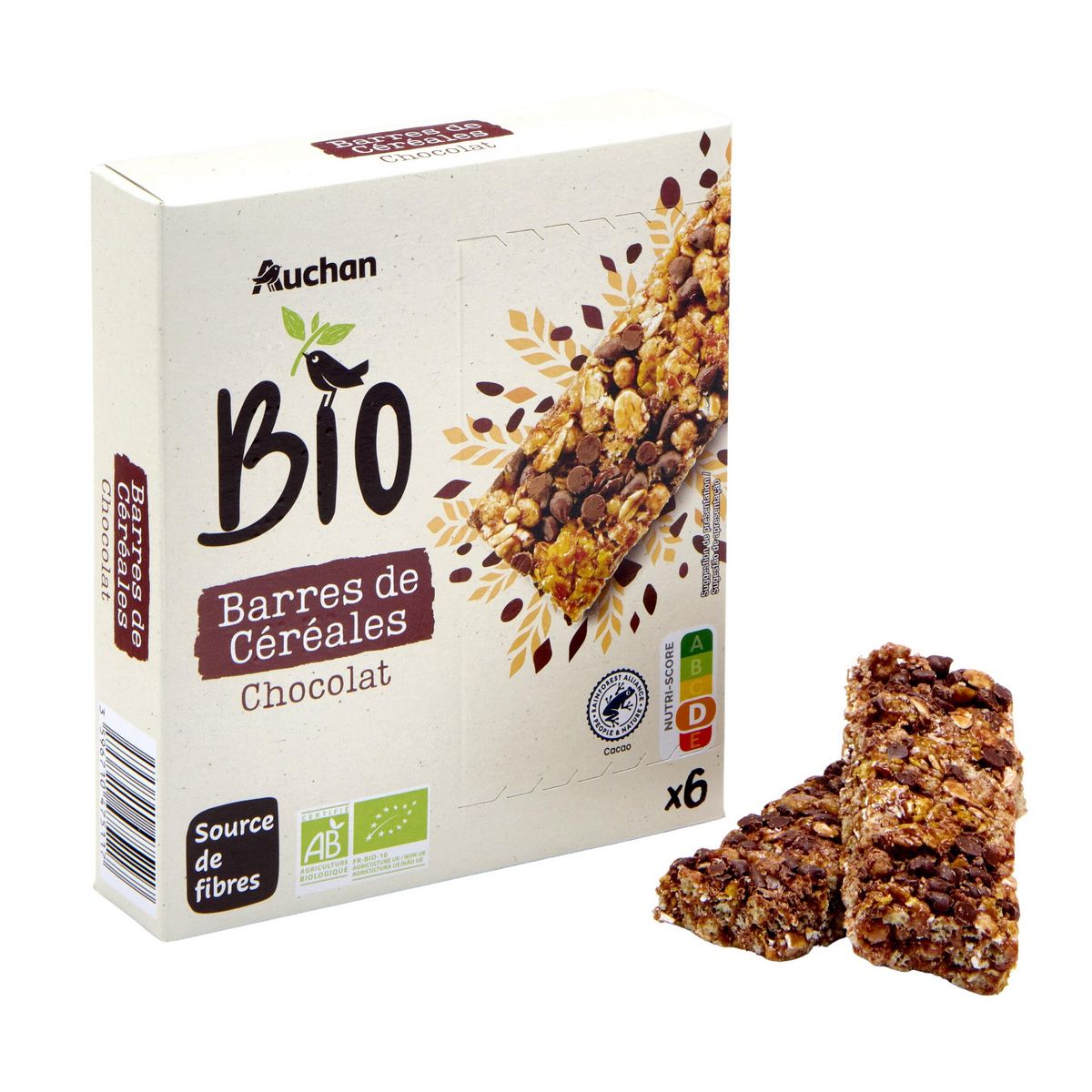 AUCHAN BIO Barres de céréales au chocolat 6 barres 138g