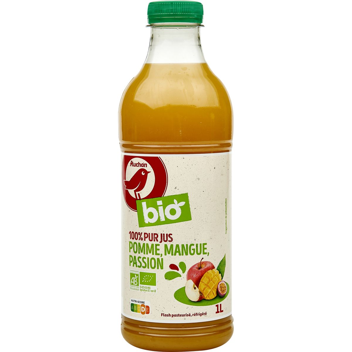 AUCHAN BIO Pur jus de pomme mangue et passion 1l