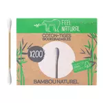 FEEL NATURAL Coton-tige biodégradable au bambou naturel   200 pièces 