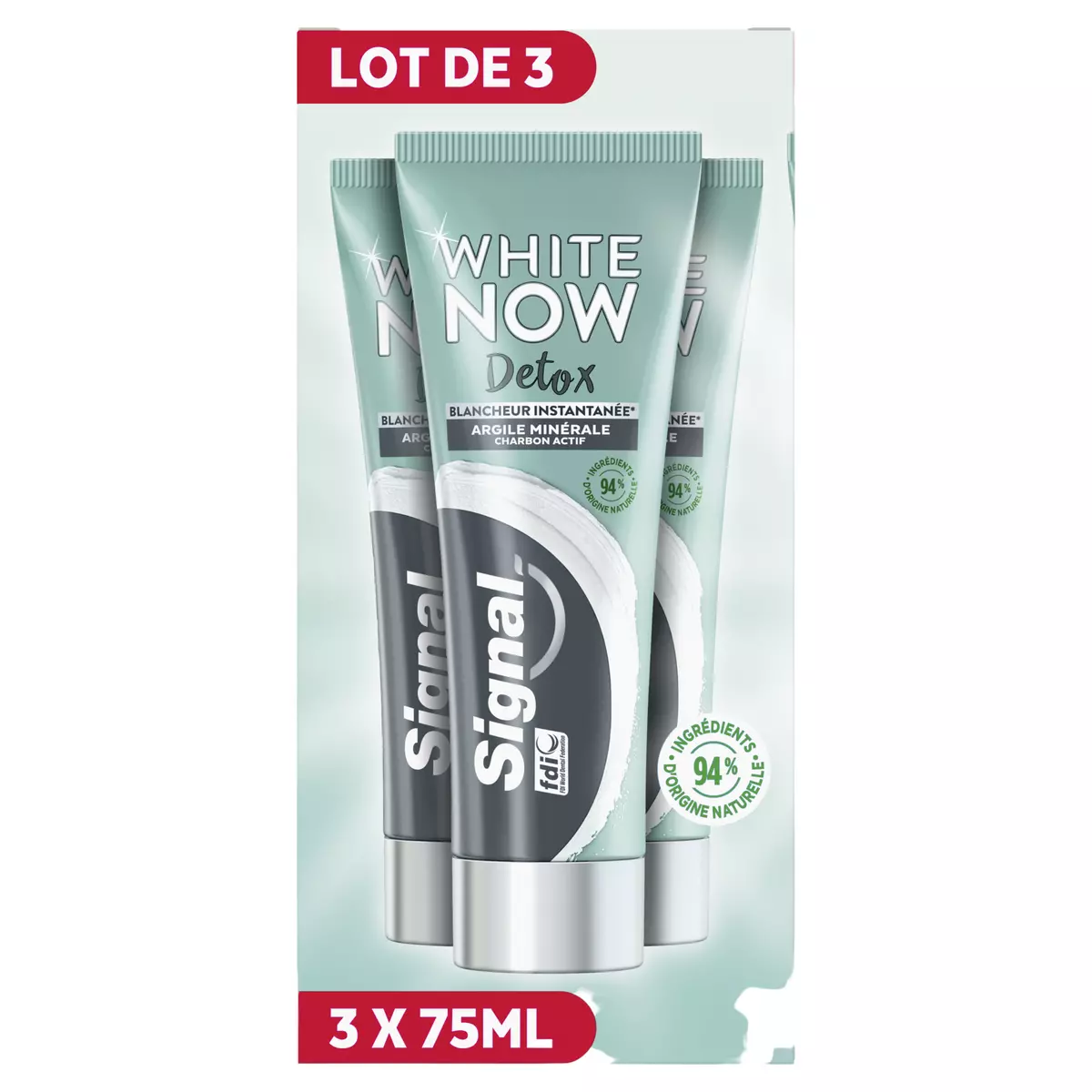 SIGNAL White Now Détox Dentifrice blancheur instantanée au charbon 3x75ml