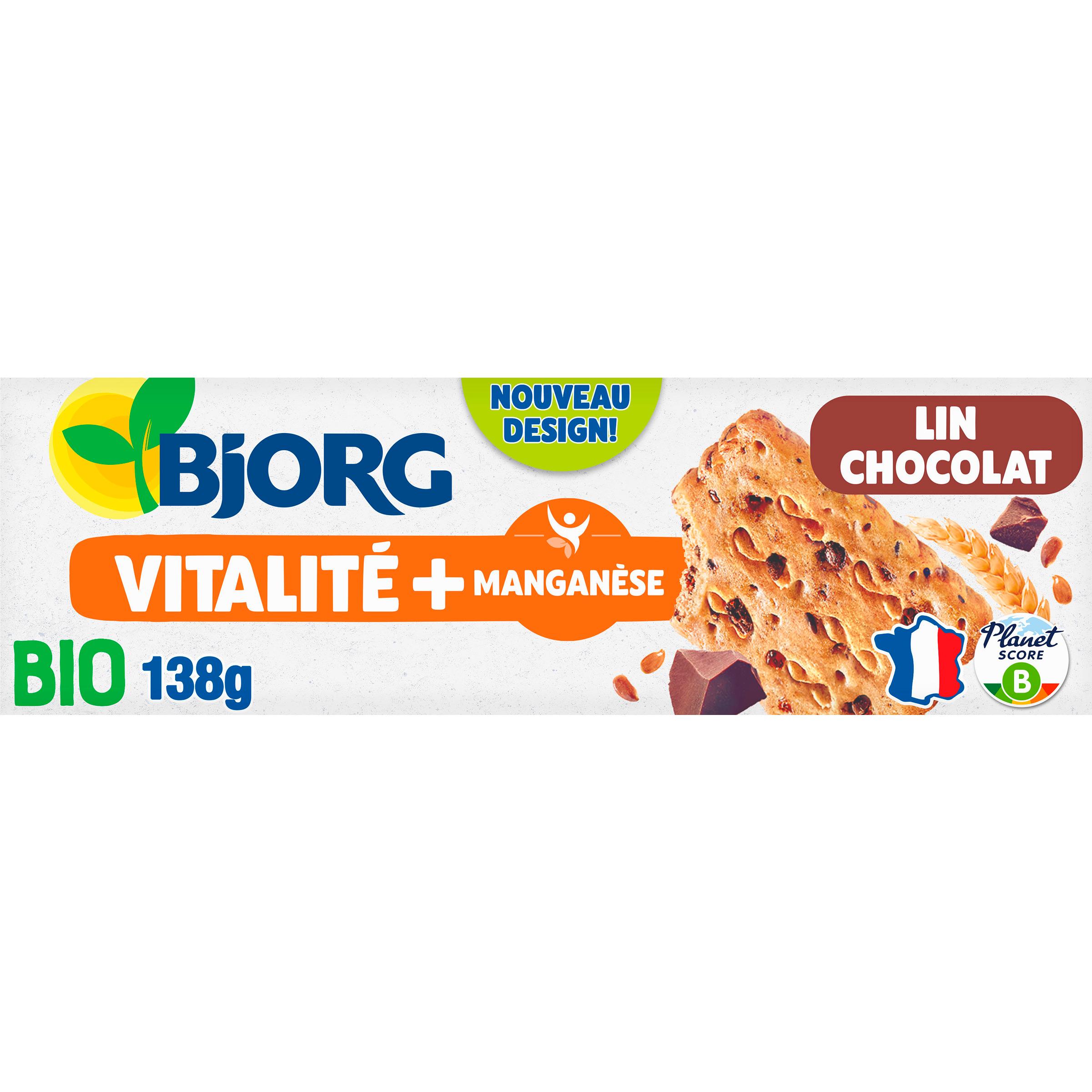 BJORG Biscuits bio lin aux pépites de chocolat sans huile de palme 15 biscuits 138g