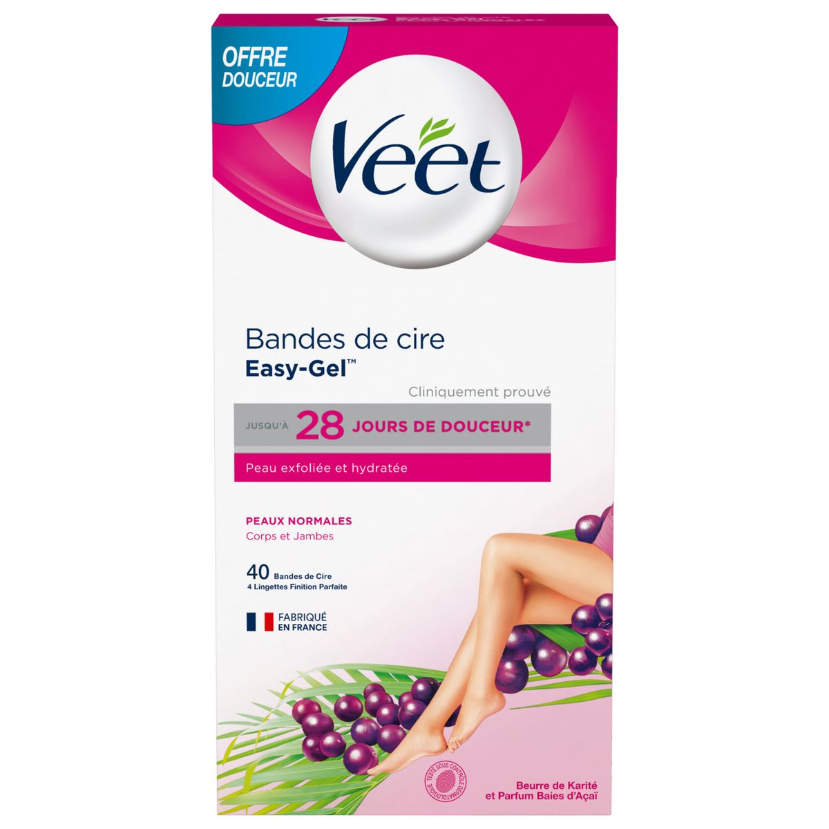 VEET Bandes de cire peaux normales  40 bandes
