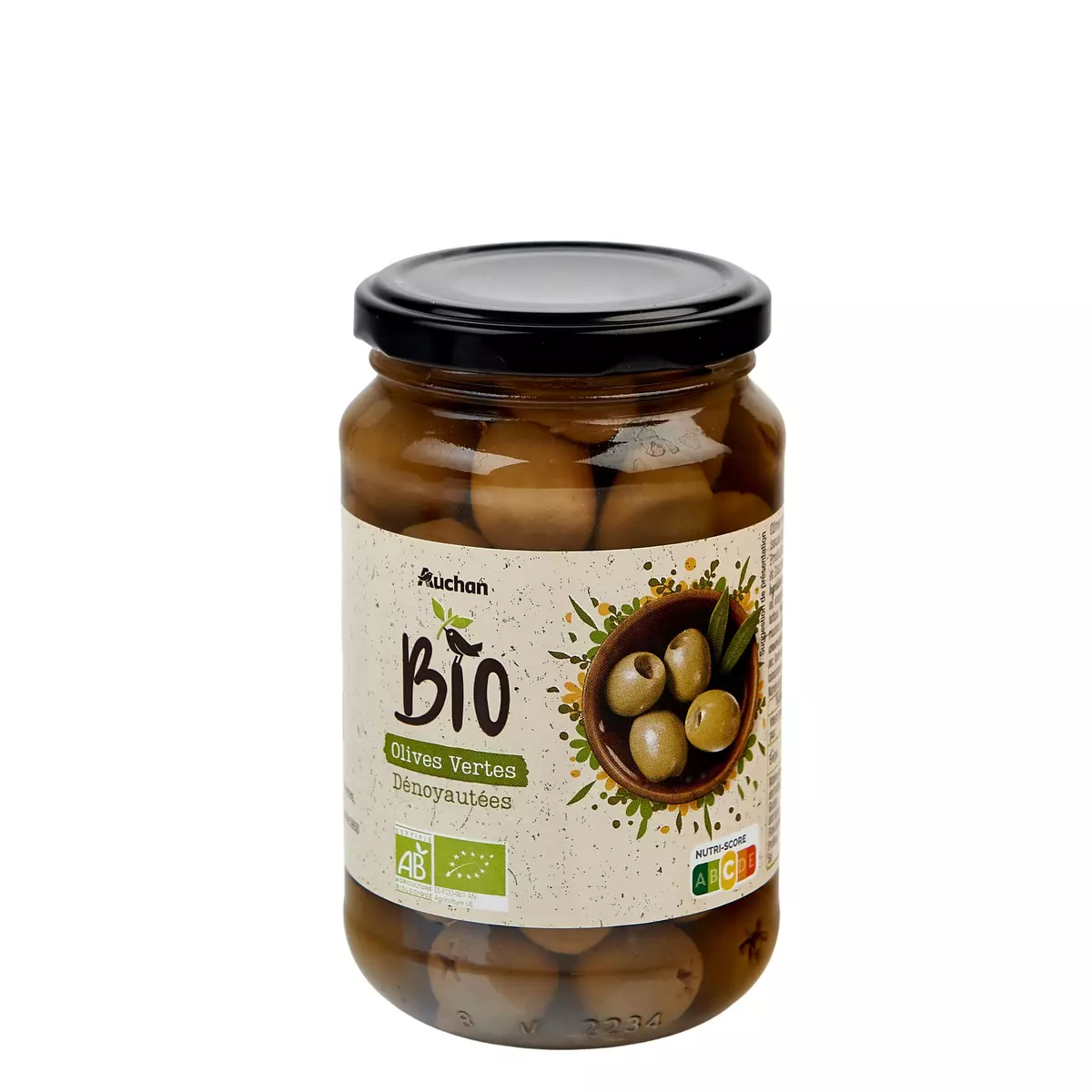 AUCHAN BIO Olives vertes dénoyautées en bocal 160g