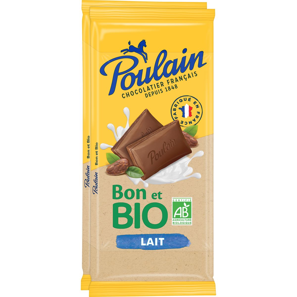 POULAIN Tablettes de chocolat au lait bio 2 pièces 2x85g