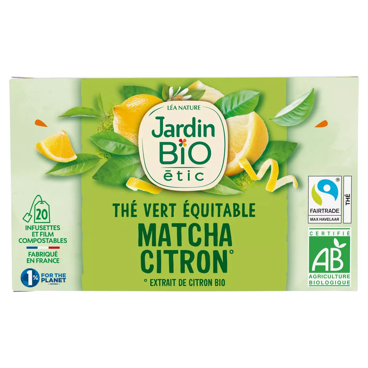 JARDIN BIO ETIC Thé vert Matcha au citron 20 sachets 30g