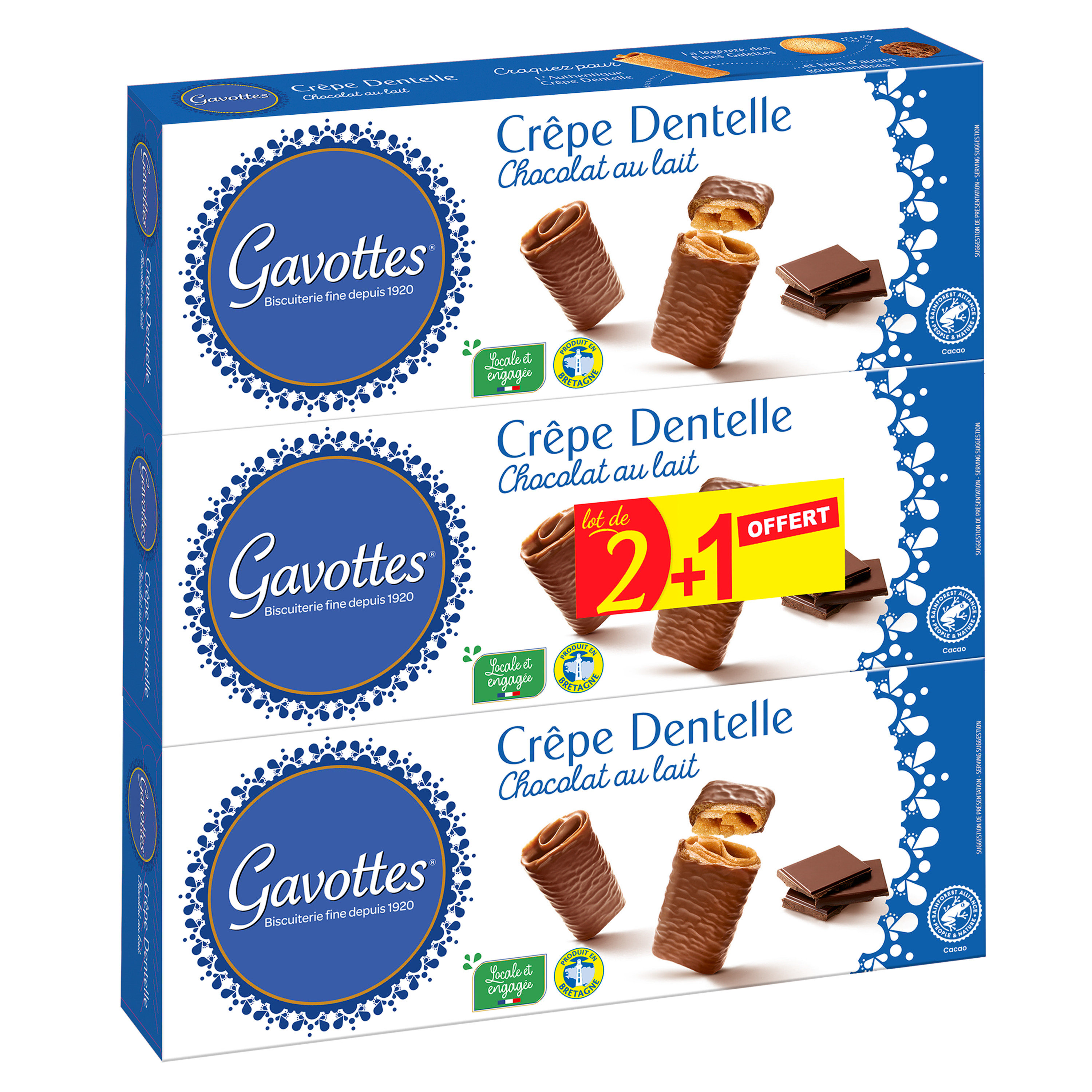 GAVOTTES crepes dentelle chocolait 2x90g + 90g offert