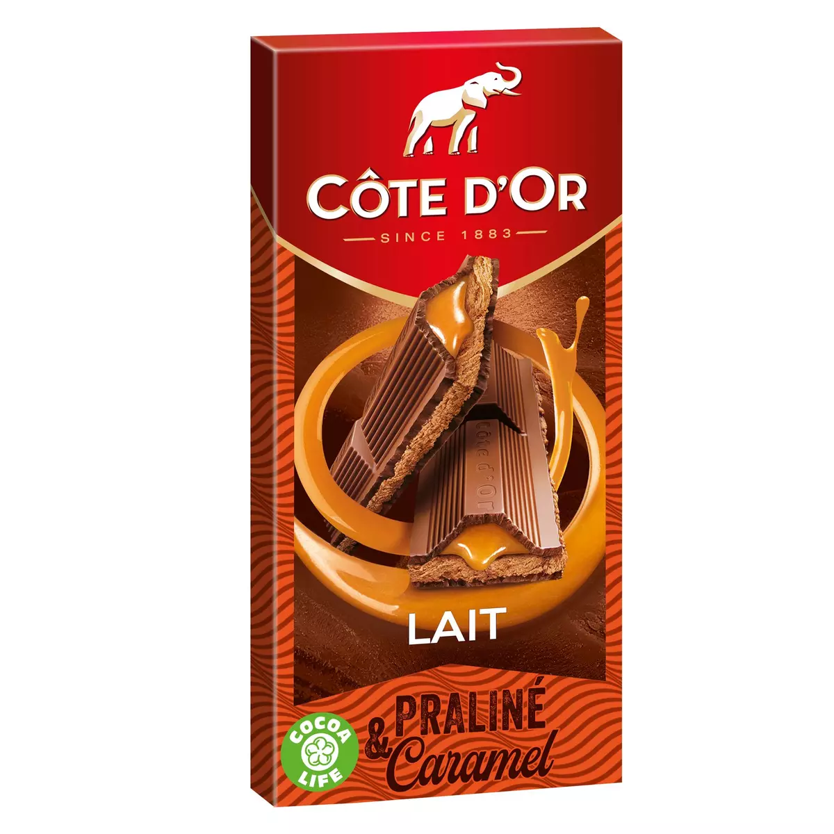 COTE D'OR Tablette de chocolat au lait fourrée praliné et caramel 1 pièce 200g