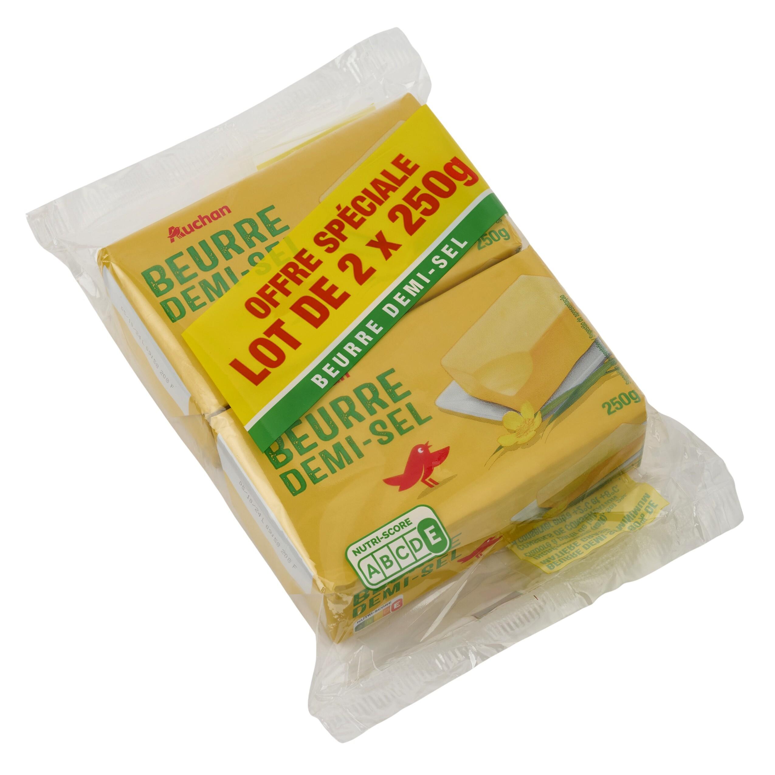 Voir la diapositive 3 : AUCHAN Beurre demi-sel 80.5%MG 2x250g 500g