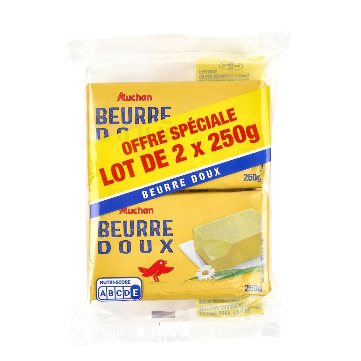 AUCHAN Beurre doux 2x250g 500g