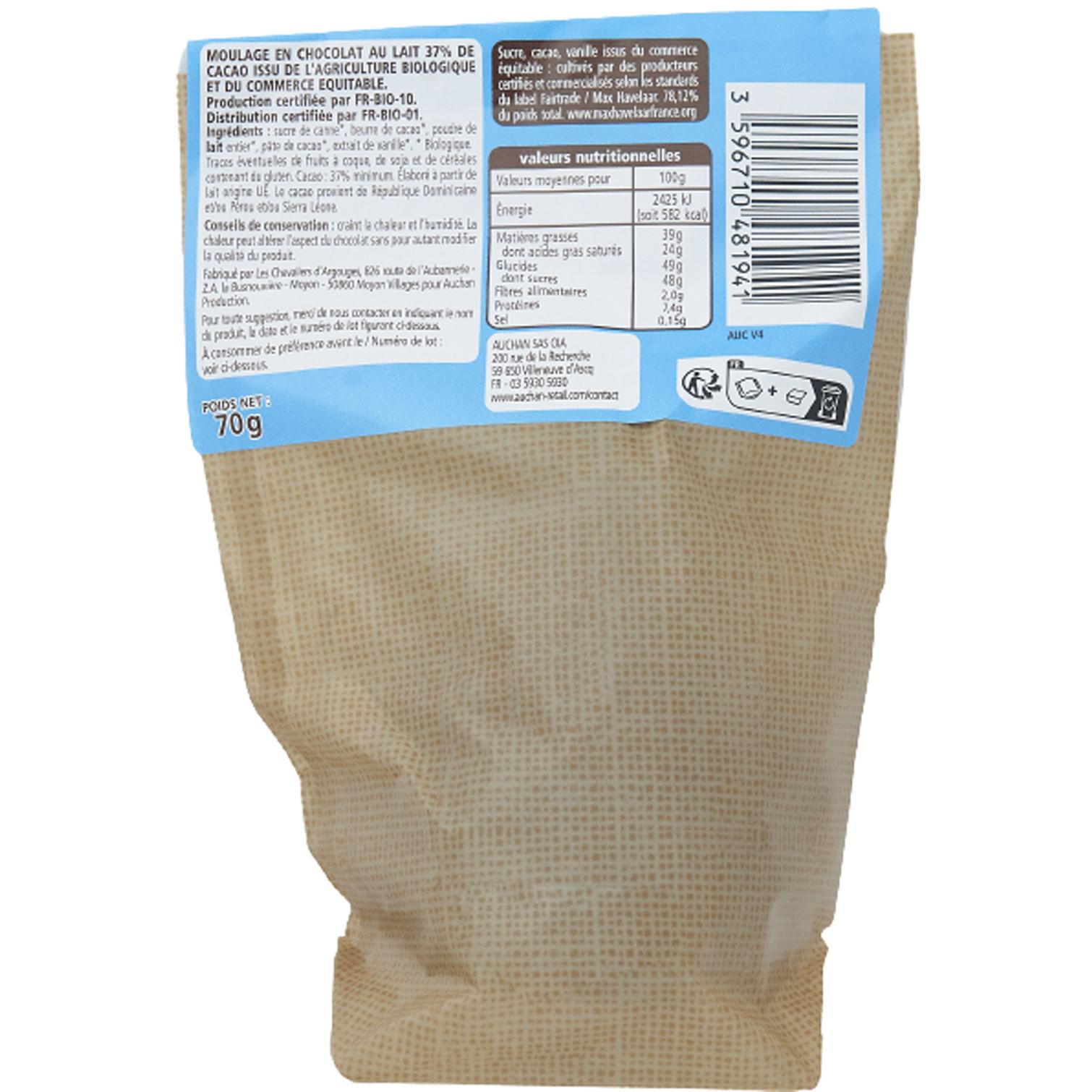 Voir la diapositive 2 : VENDOME Lapin au chocolat et lait bio 70g