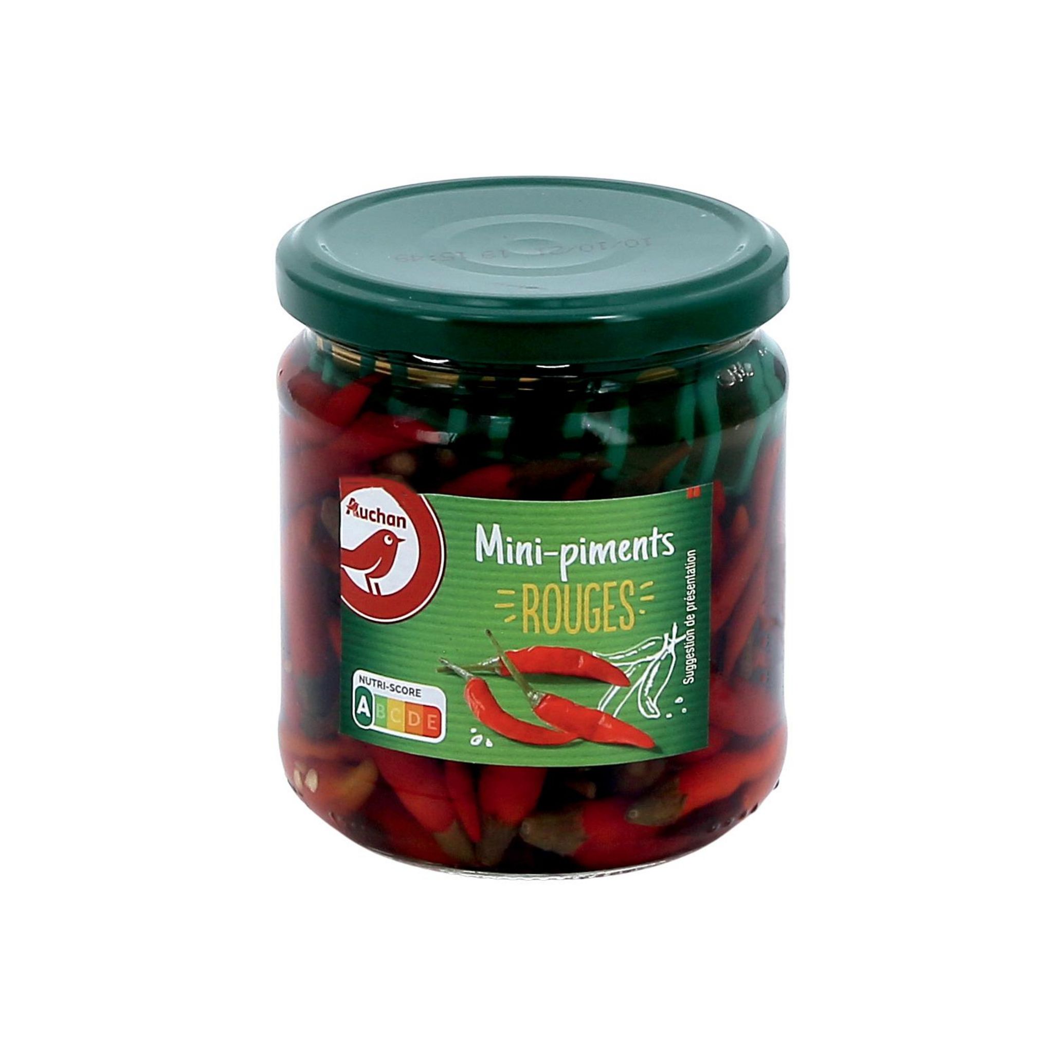 Voir la diapositive 2 : AUCHAN Mini-piments rouges au vinaigre bocal 130g